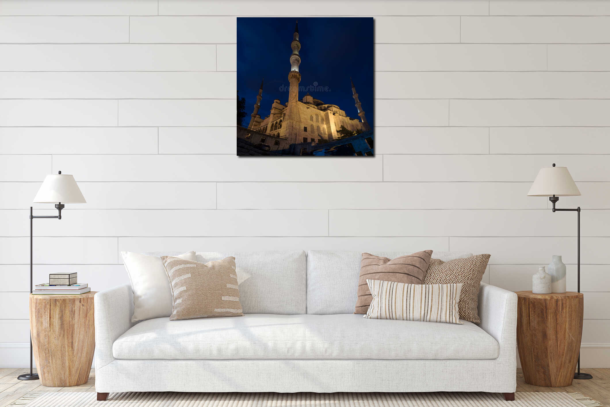 Blue mosque , night. interior mockup