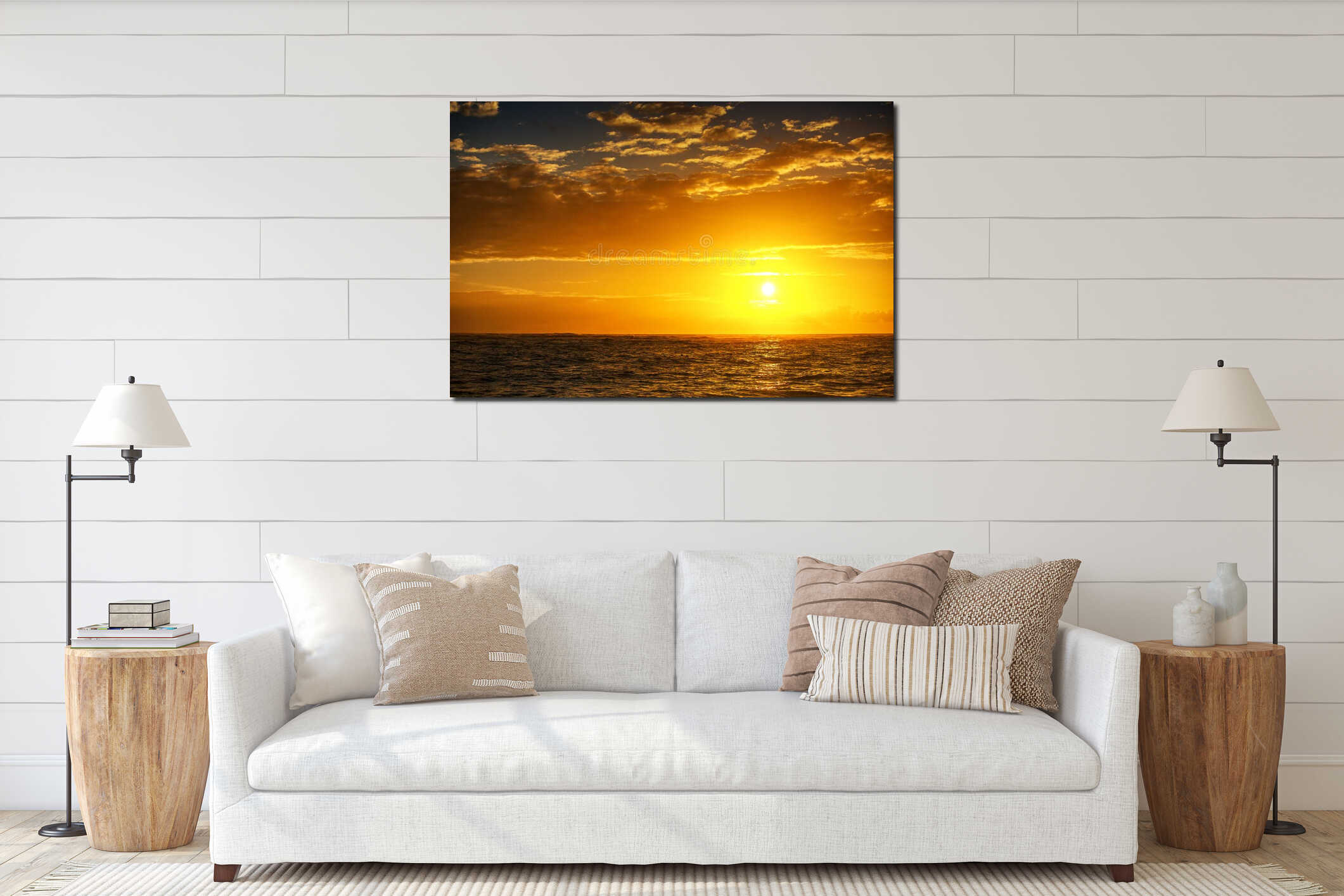 Beautiful cloudscape over the caribbean sea interior mockup