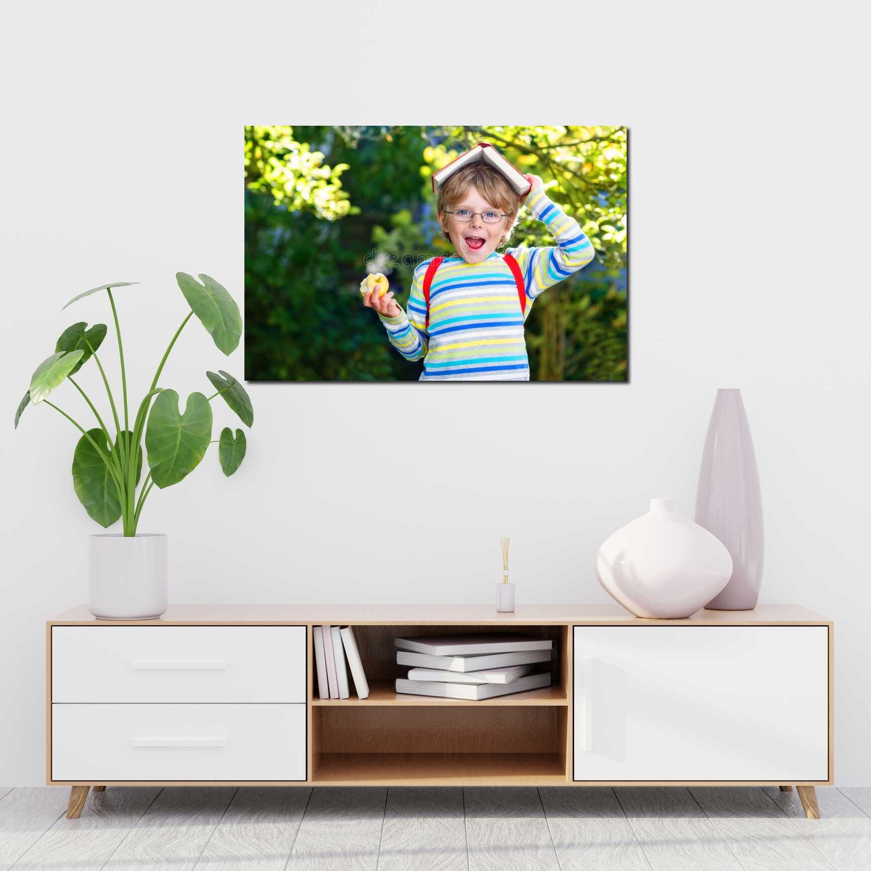 Canvas above sofa for size context