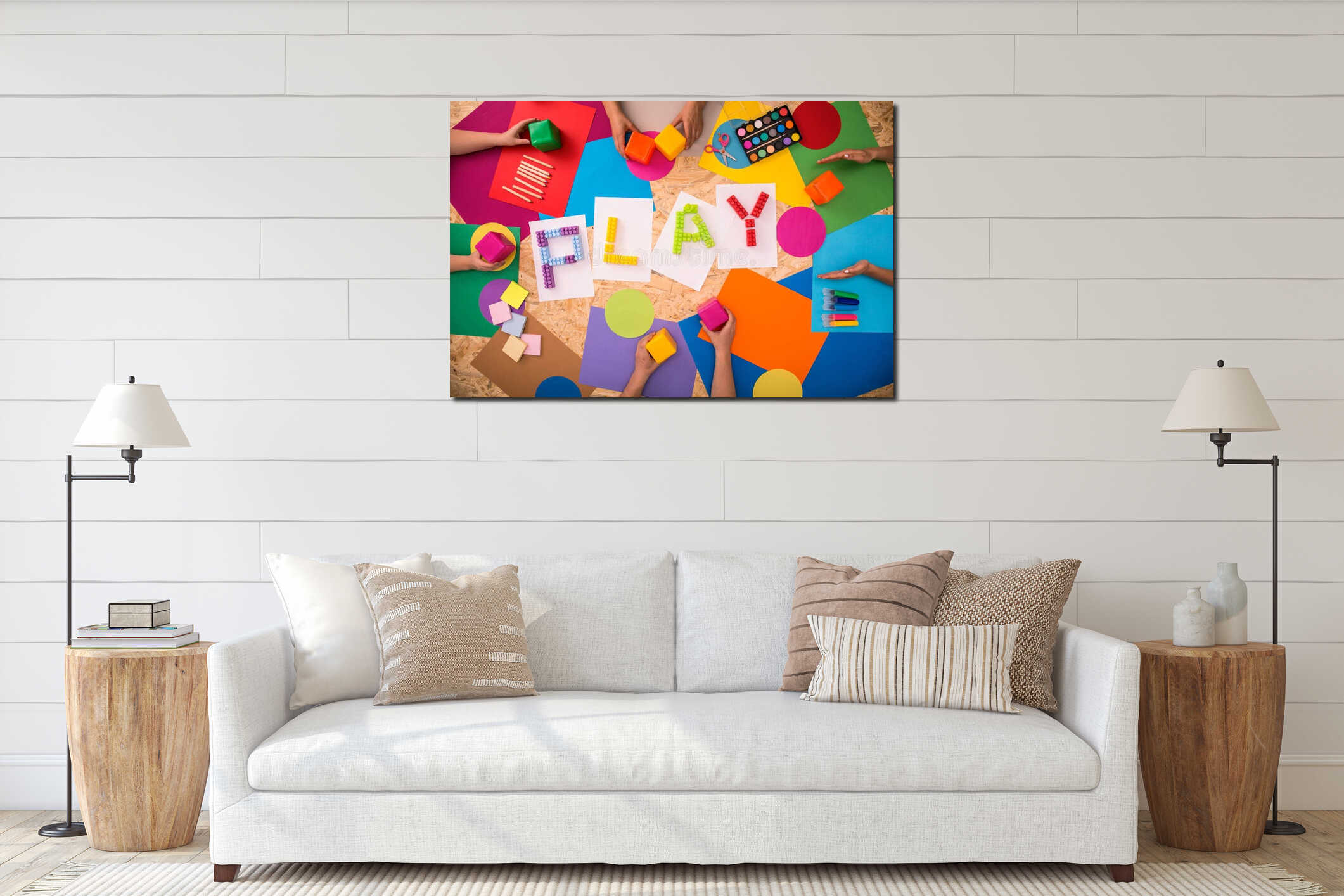 Children playing together interior mockup