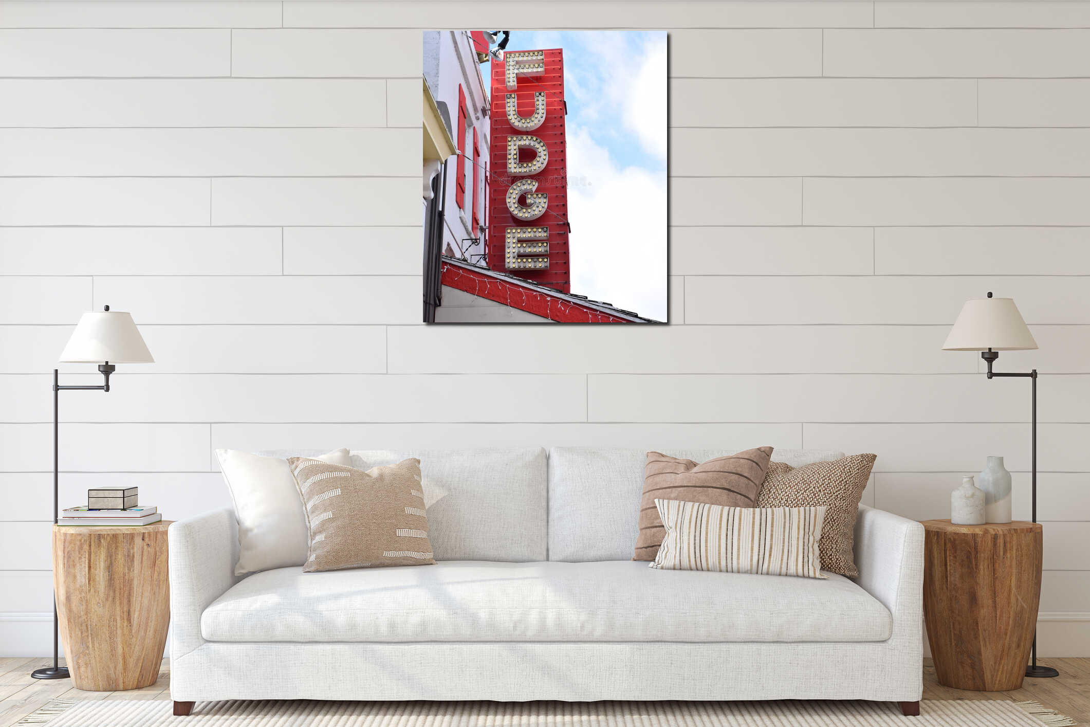 Fudge Sign Display With Old Fashion Lights interior mockup