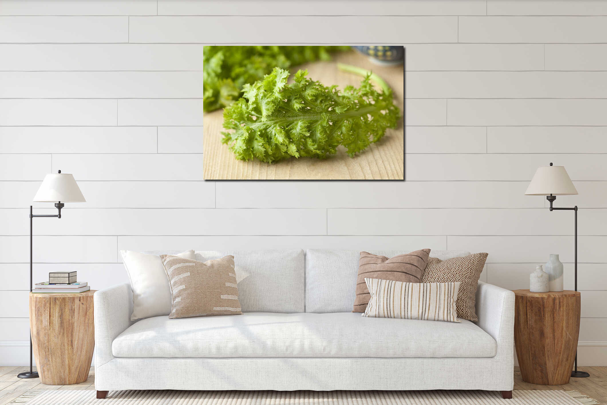 Fresh green young wasabina leaf interior mockup