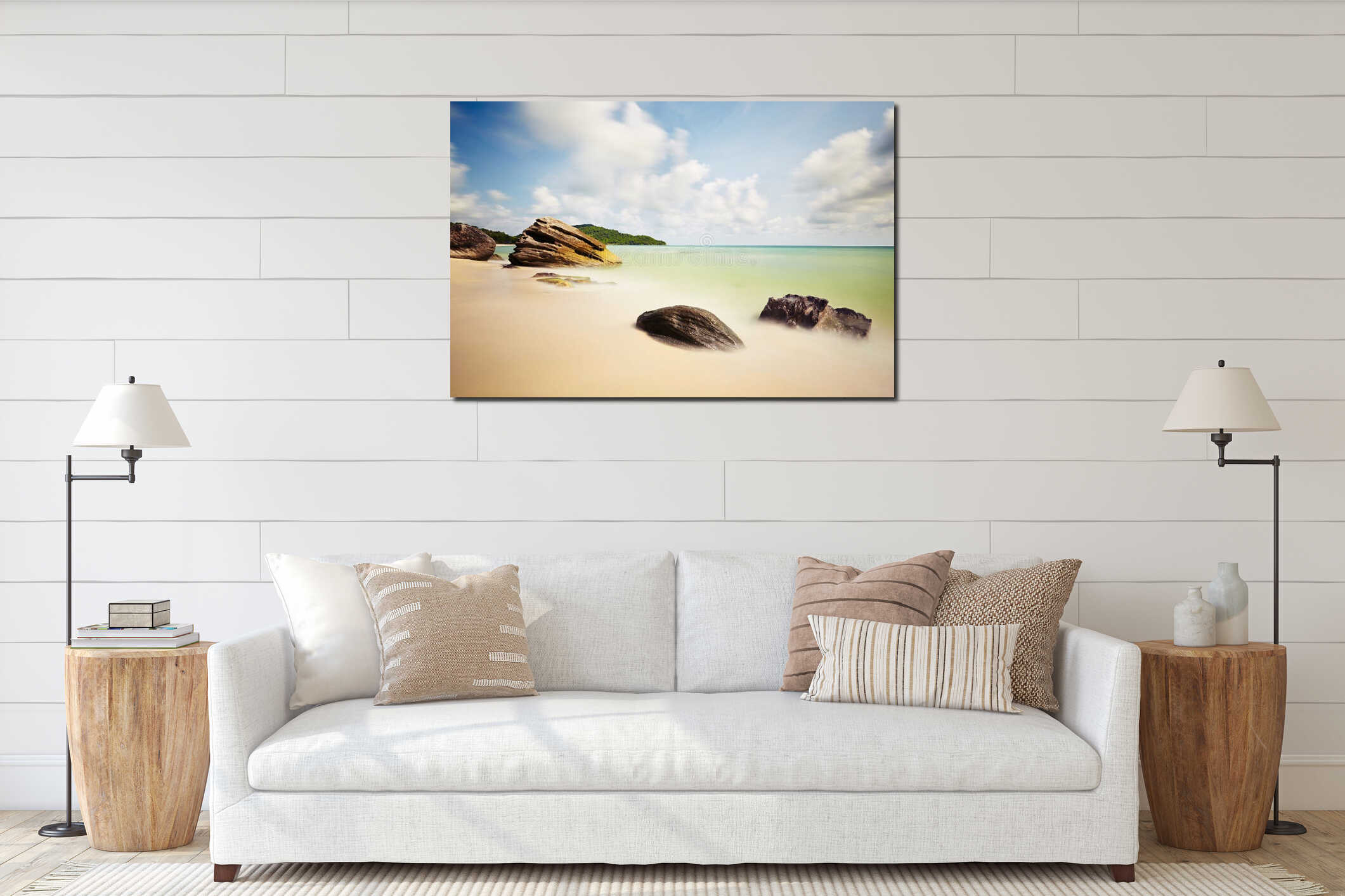 Empty tropical beach interior mockup