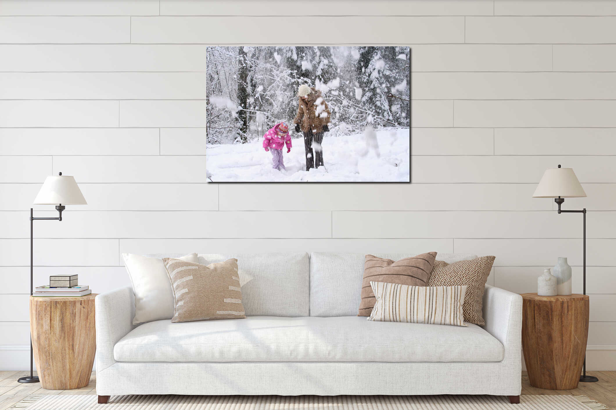 Snow falling from trees interior mockup