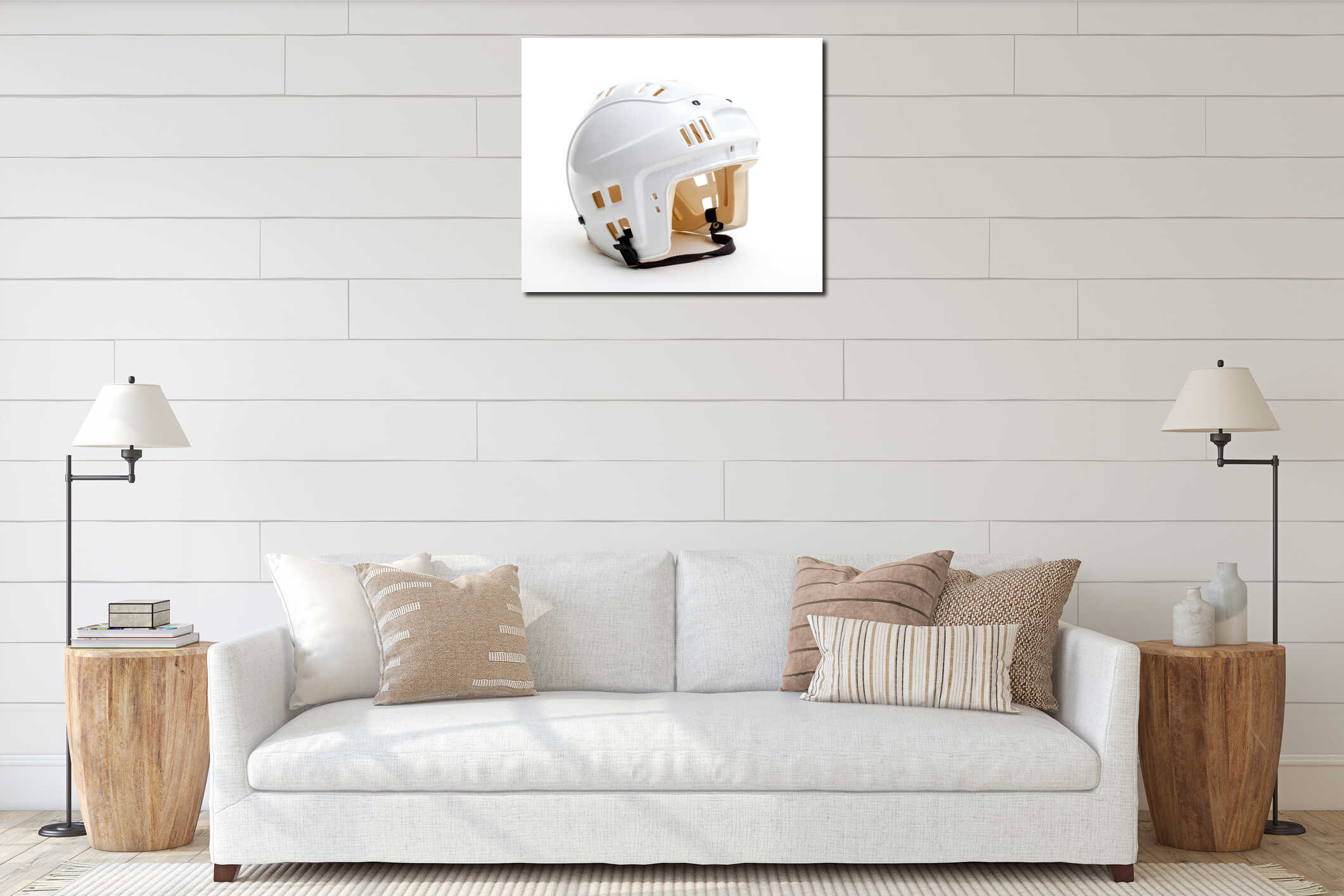 White Ice Hockey Helmet Isolated on White interior mockup