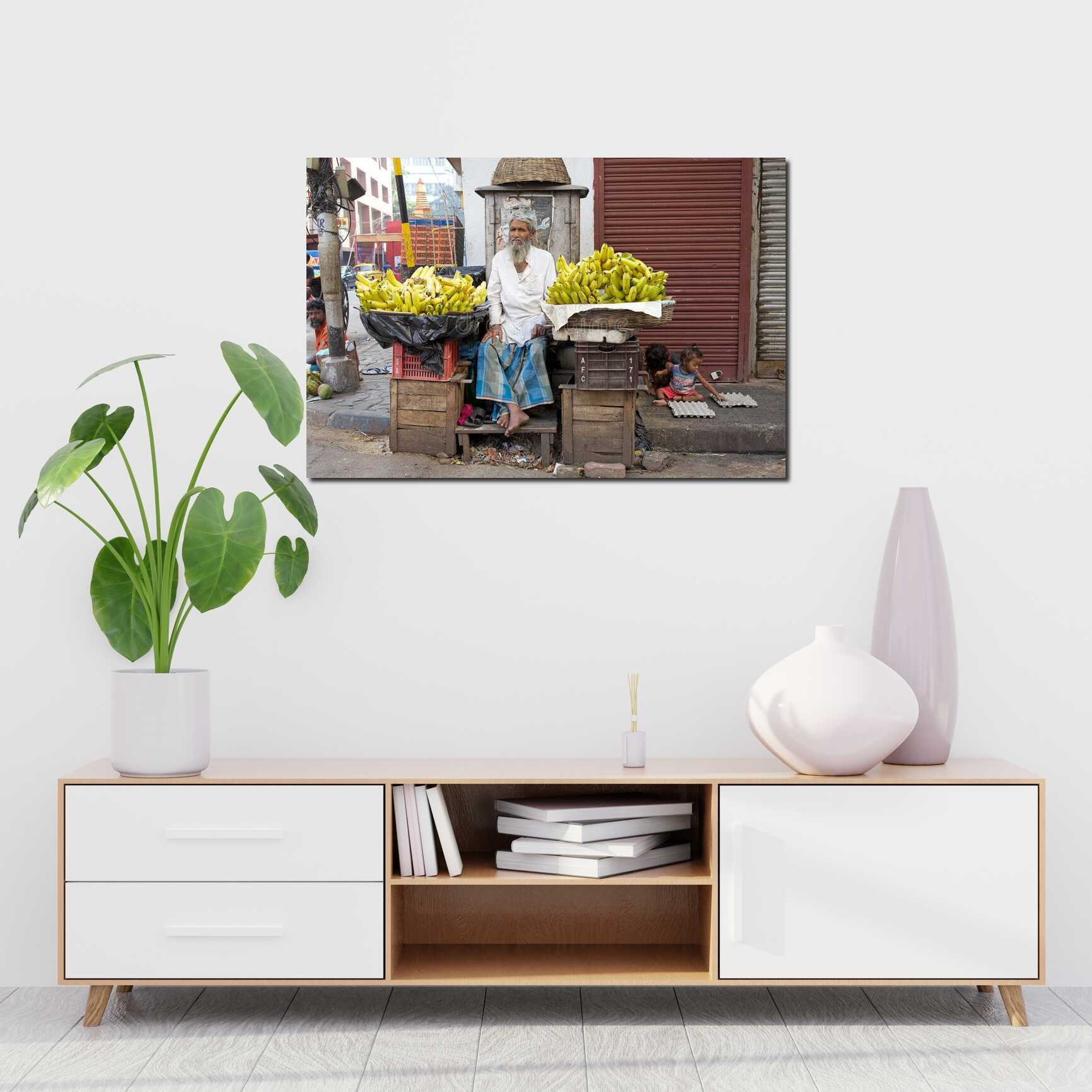 Canvas above sofa for size context