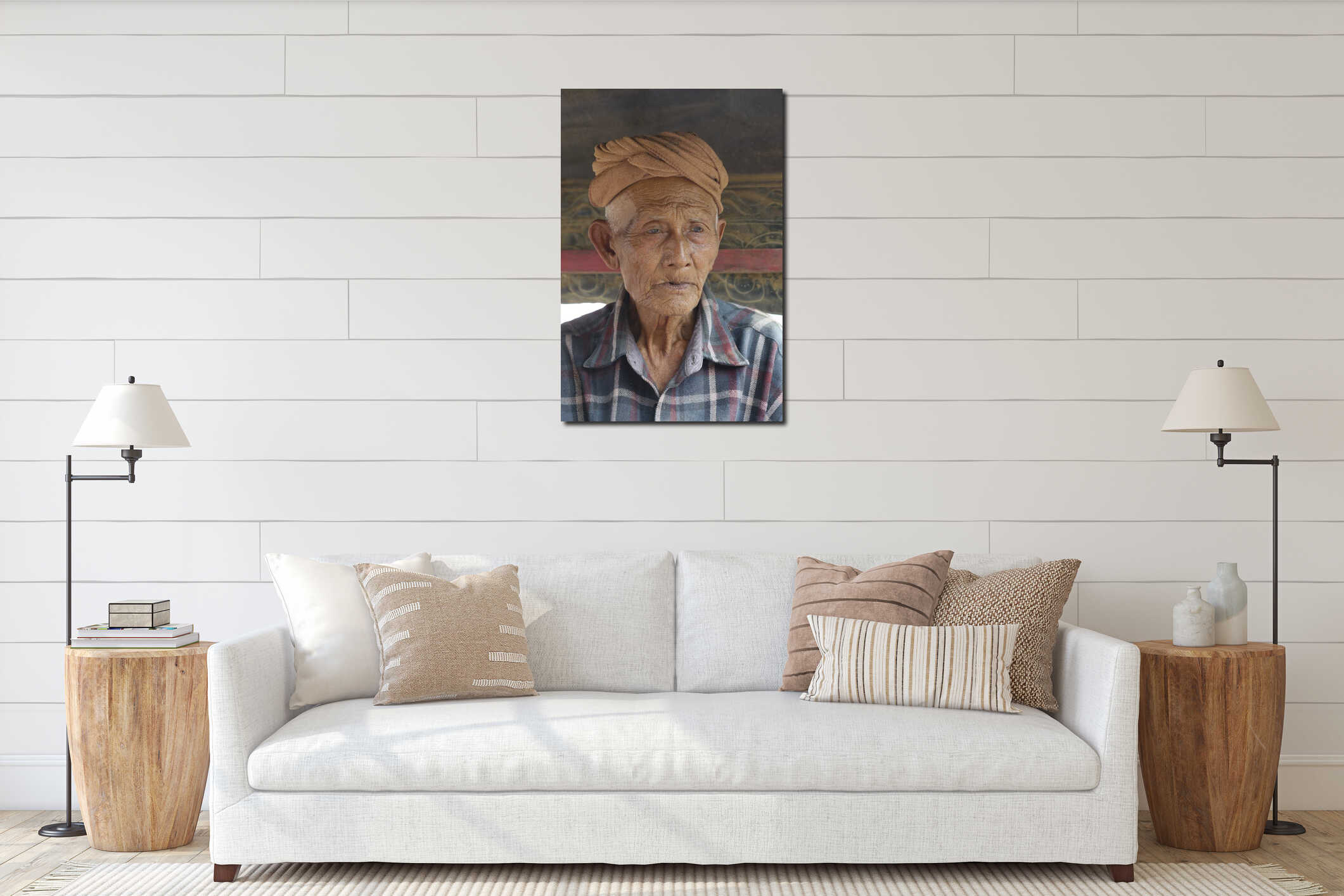 Portrait of Burmese man interior mockup