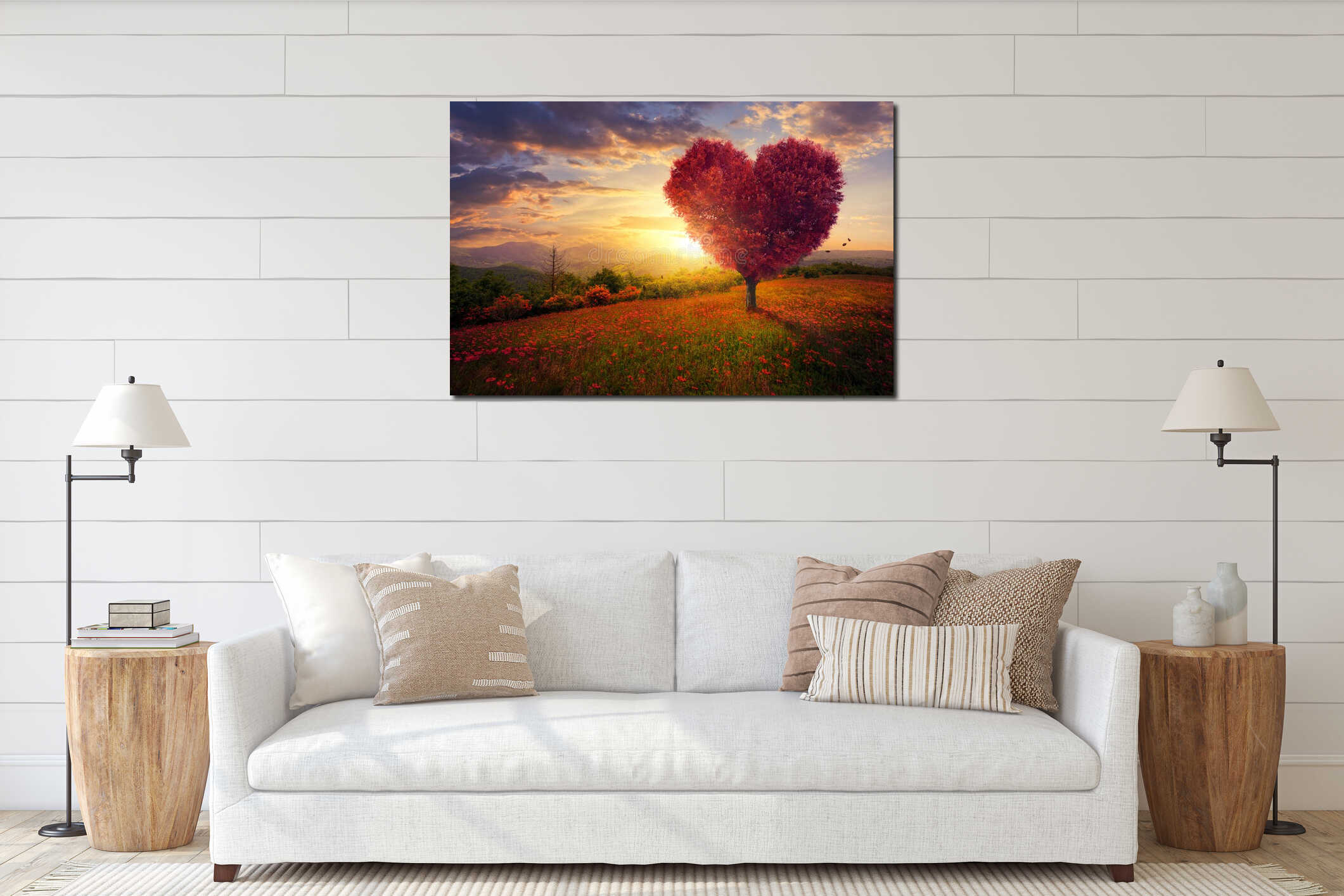 Red heart shaped tree interior mockup
