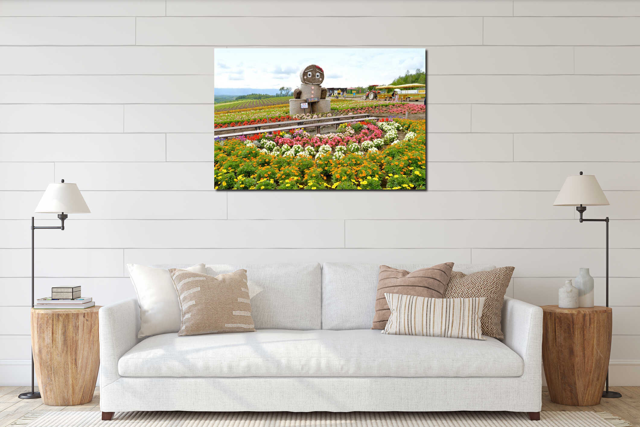 Flower field in Hokkaido, Japan interior mockup