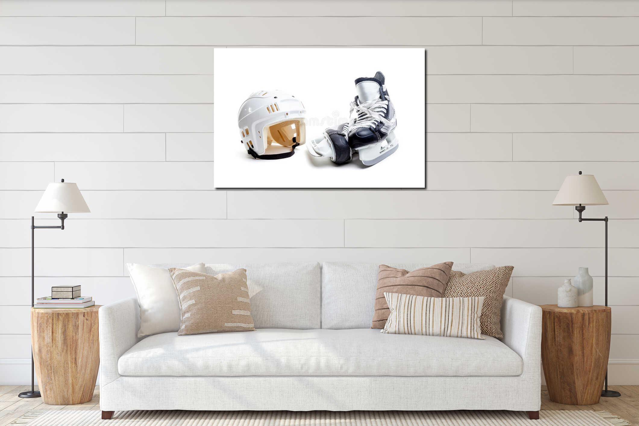 Ice Hockey Helmet and Skates Isolated on White interior mockup