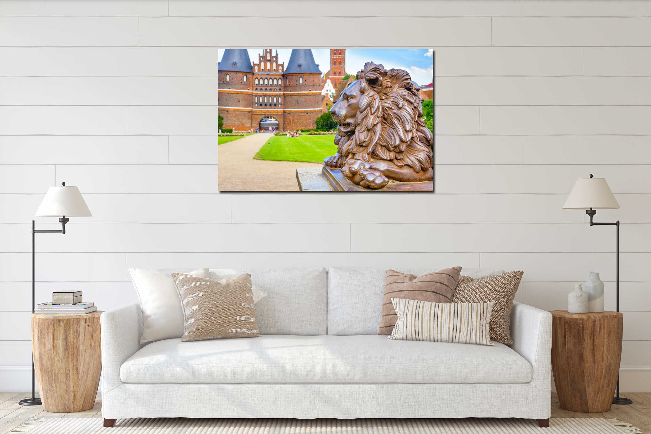 Lion statue. Lubeck, Germany interior mockup