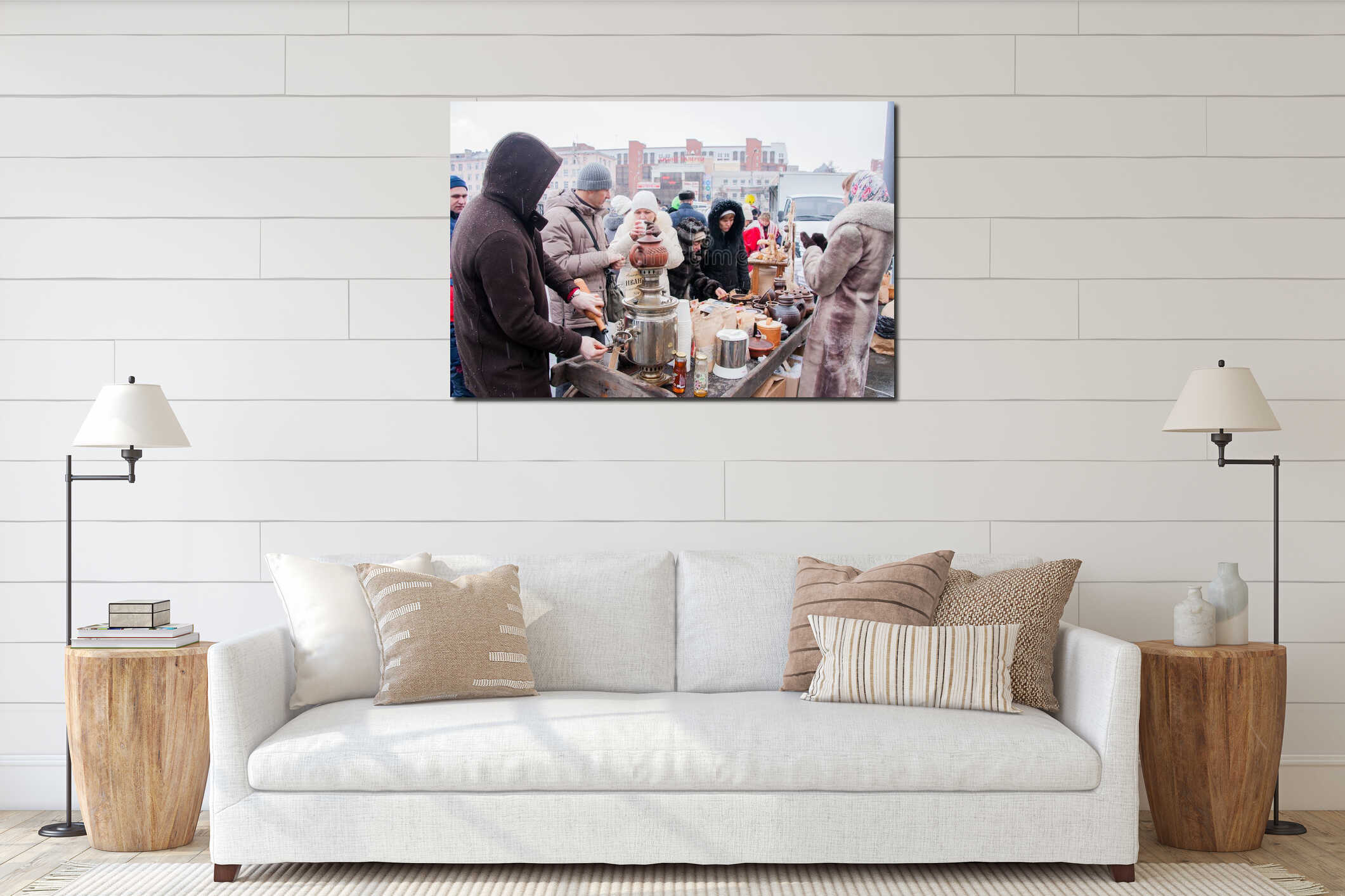 PERM, RUSSIA - March 13, 2016: Sales of hot tea from a samovar interior mockup