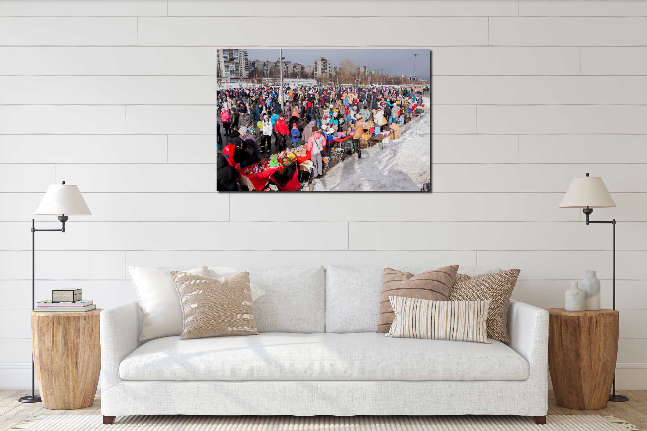 PERM, RUSSIA - March 13, 2016: A lot of people in the square interior mockup