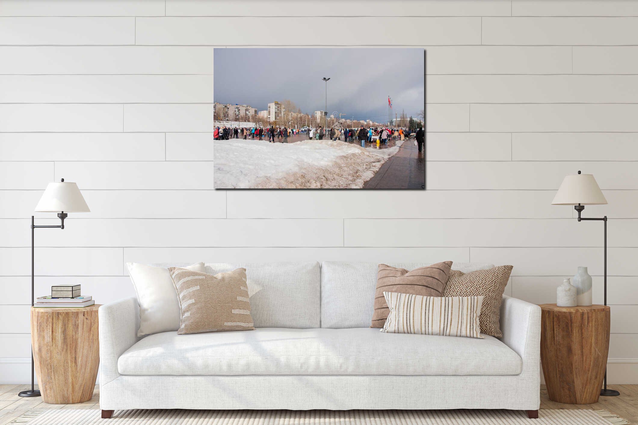 PERM, RUSSIA - March 13, 2016: A lot of people in the square interior mockup