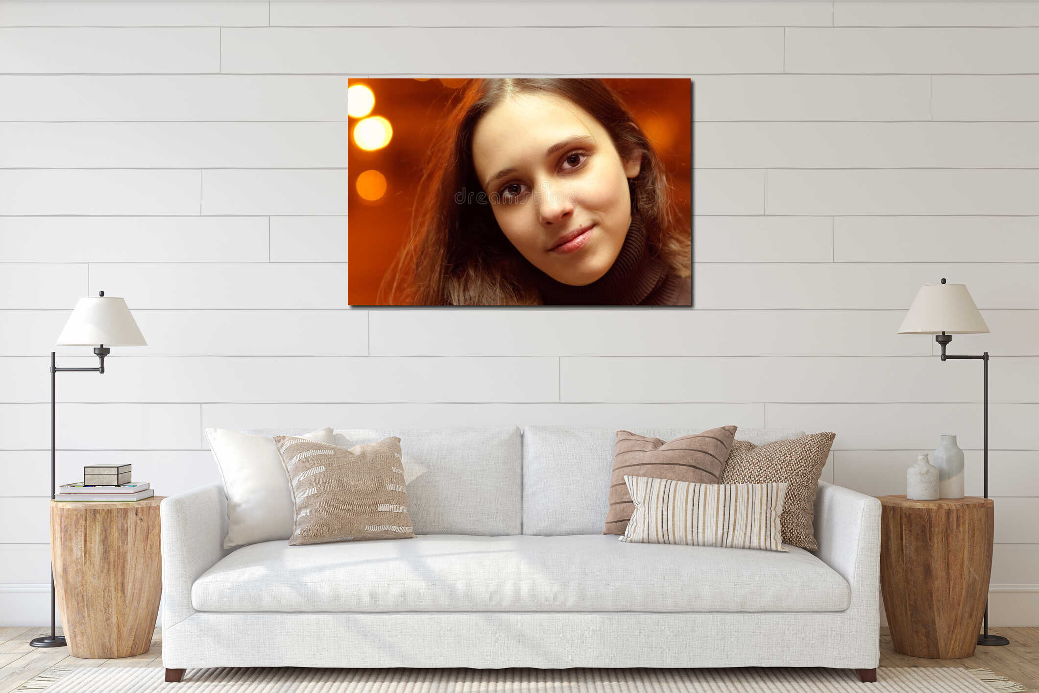 Night portrait of girl interior mockup