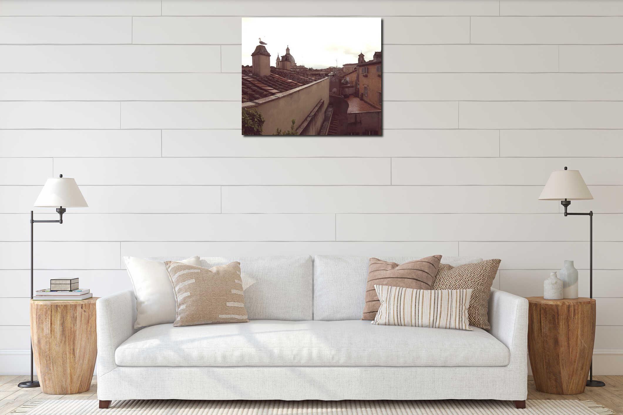 Tile rooftops of Rome, Italy interior mockup