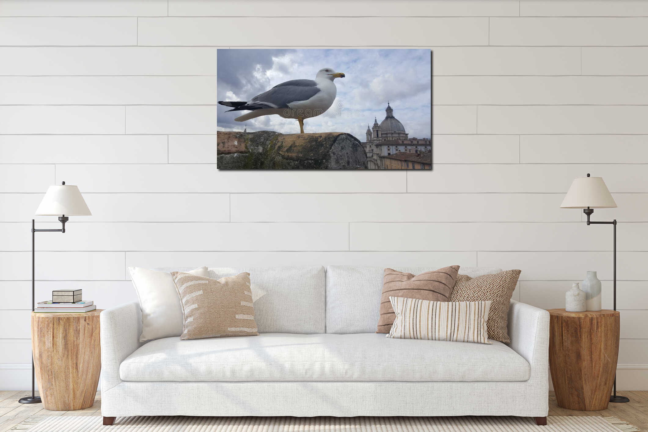 Seagull on the rooftops of Rome interior mockup