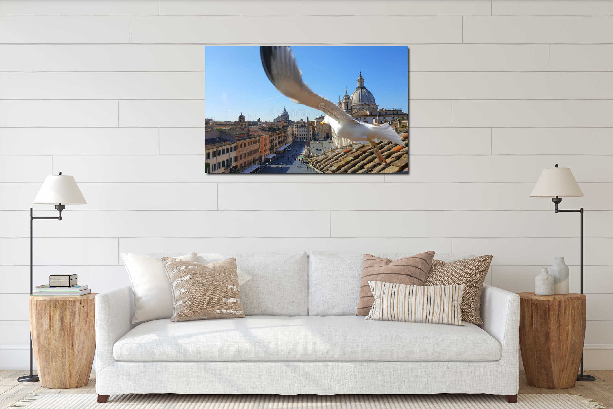 Seagull over Piazza Navona, Rome, Italy interior mockup