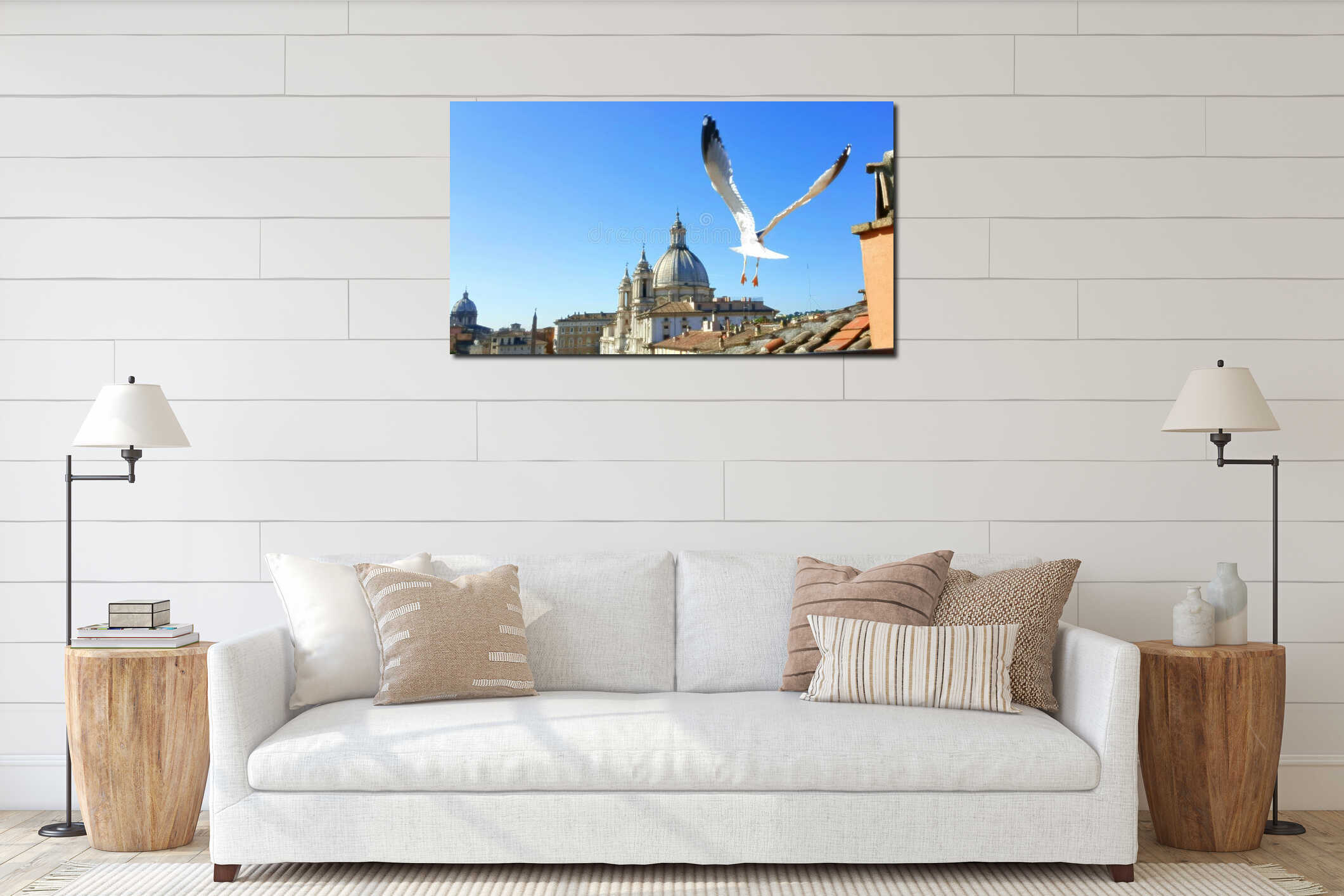 Piazza Navona and seagull interior mockup