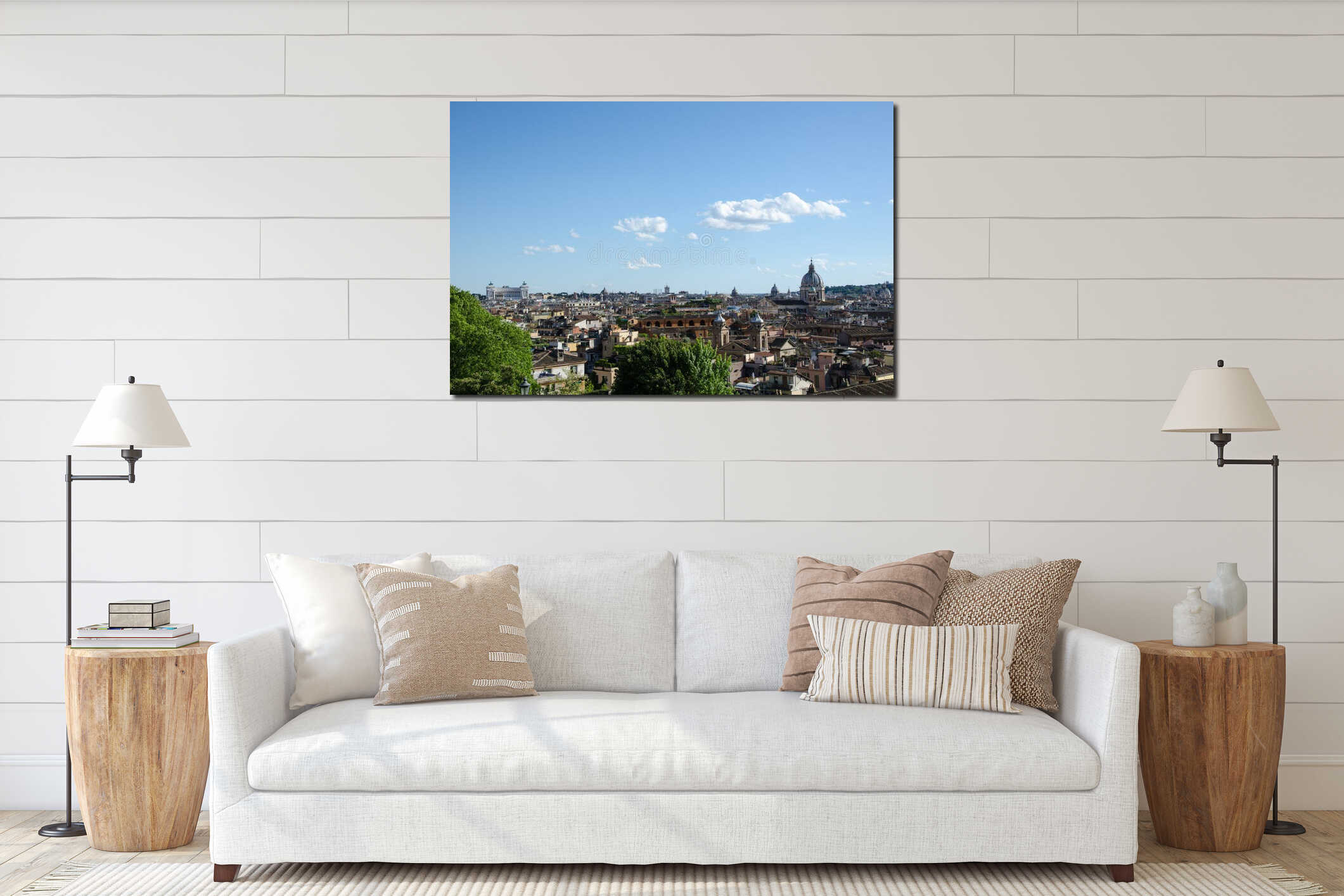 Rome skyline at spring interior mockup