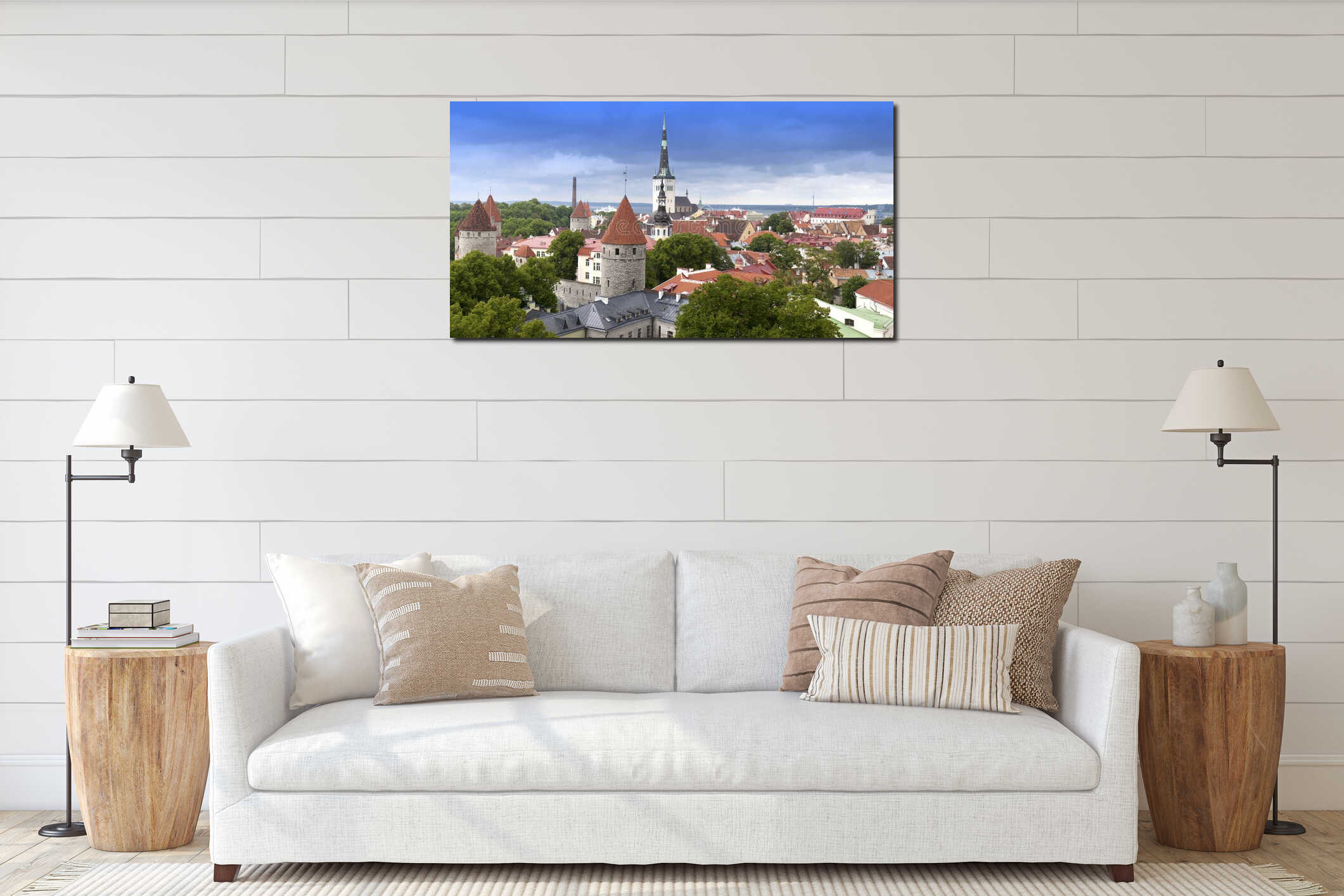 City panorama from an observation deck of Old city's roofs. Tallinn. Estonia. interior mockup