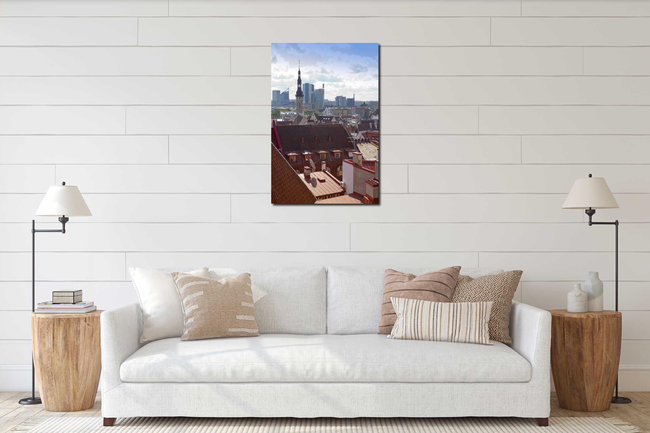 City panorama from an observation deck of Old city's roofs. Tallinn. Estonia. interior mockup