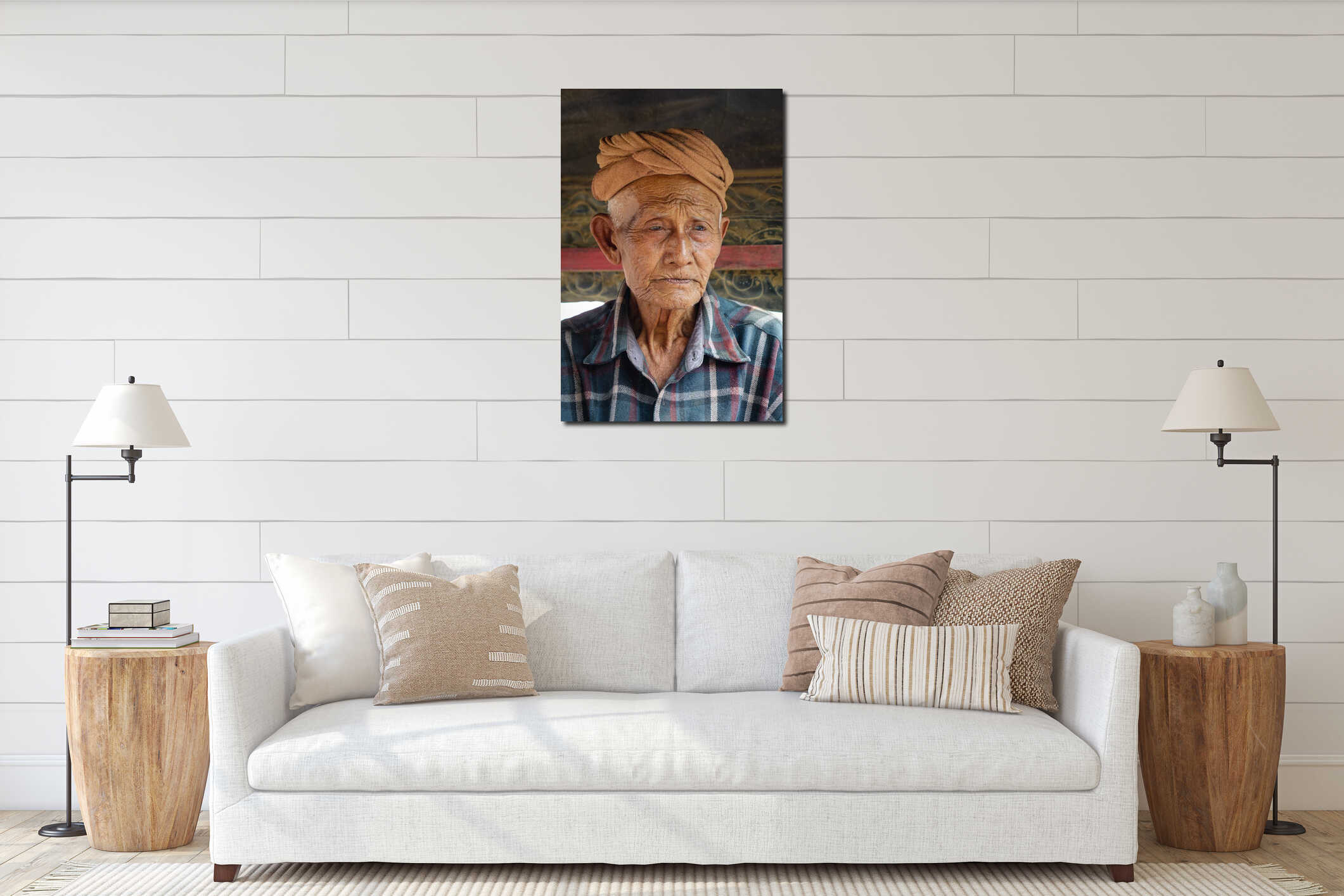 Portrait of Burmese man in Innwa, Myanmar interior mockup