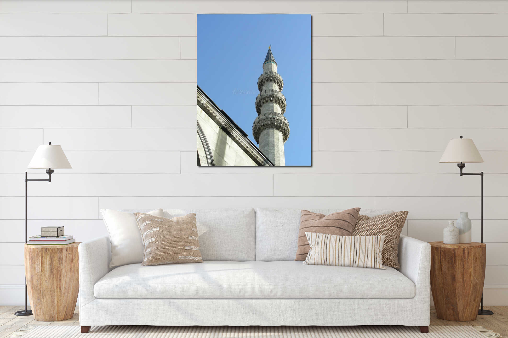 Minaret of New mosque interior mockup
