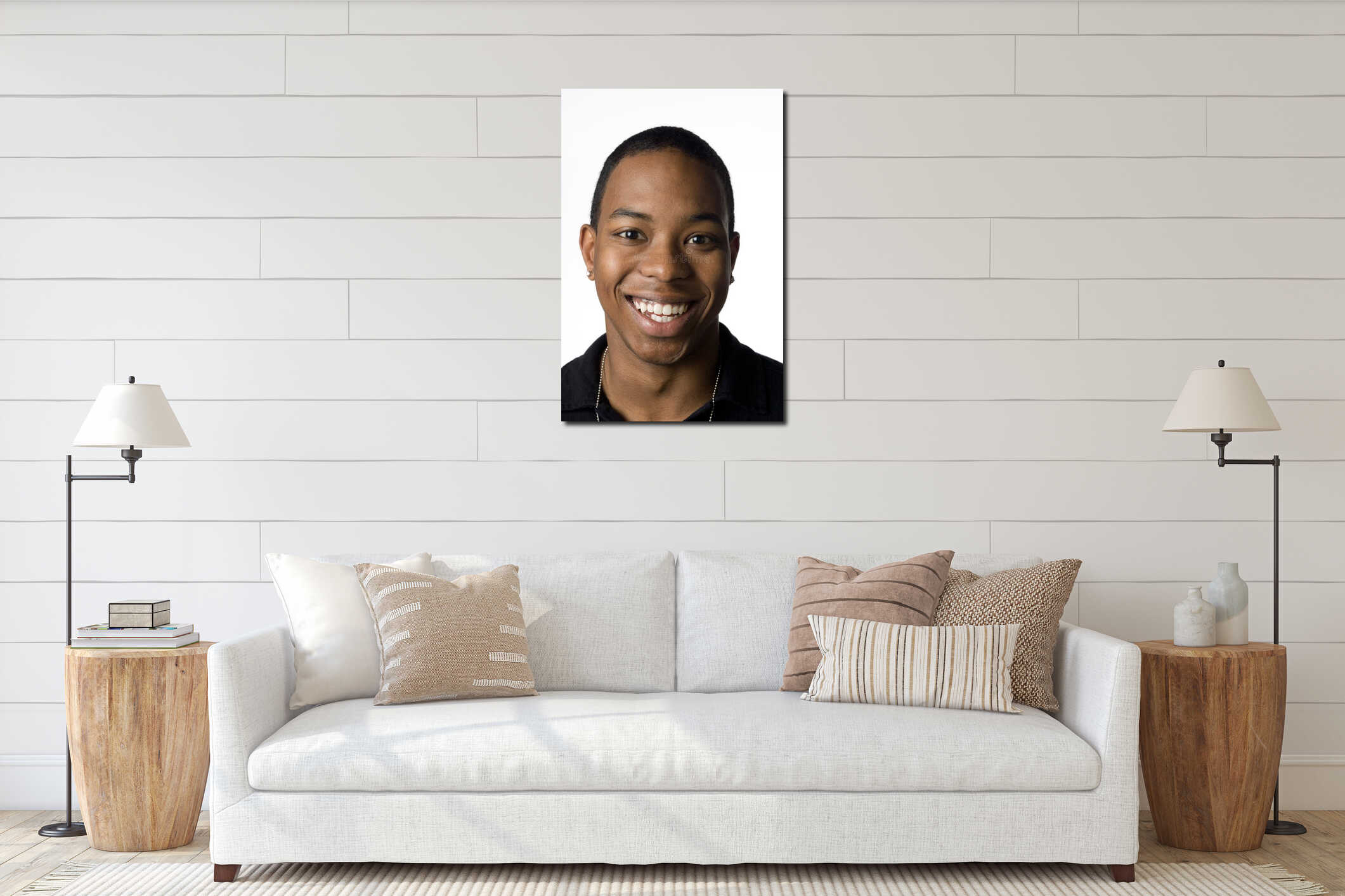 Portrait of a young black man interior mockup