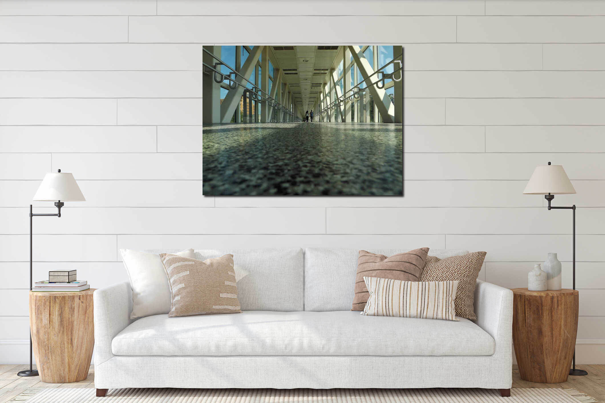 Covered Footbridge of Steel and Glass interior mockup