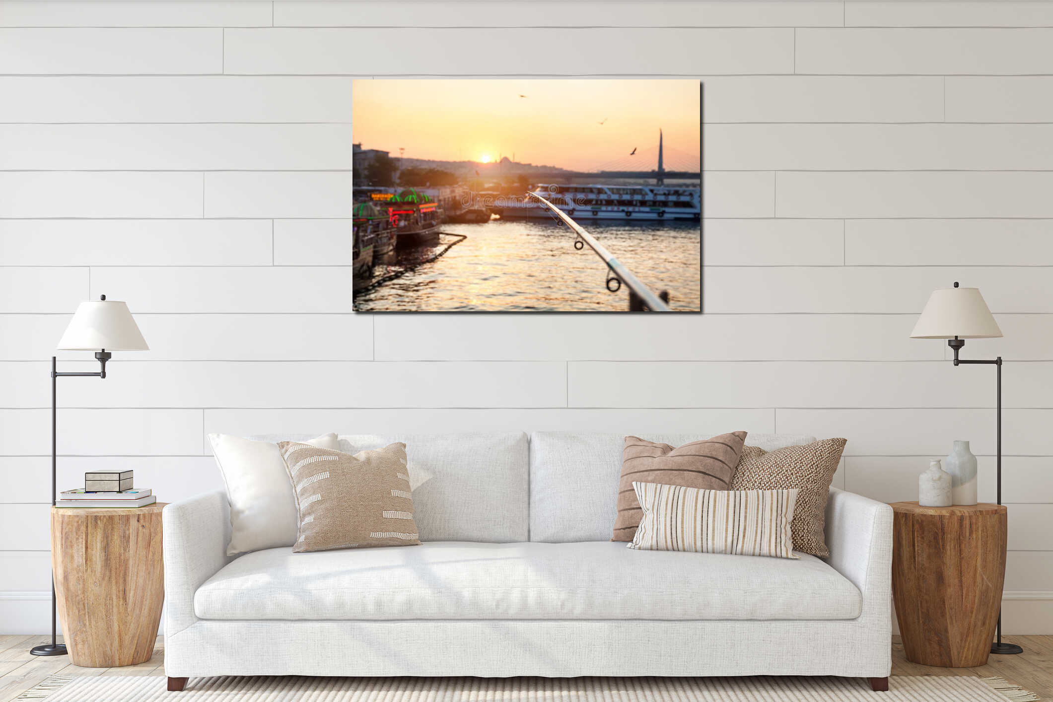 Fishing at Galata bridge in Istanbul interior mockup