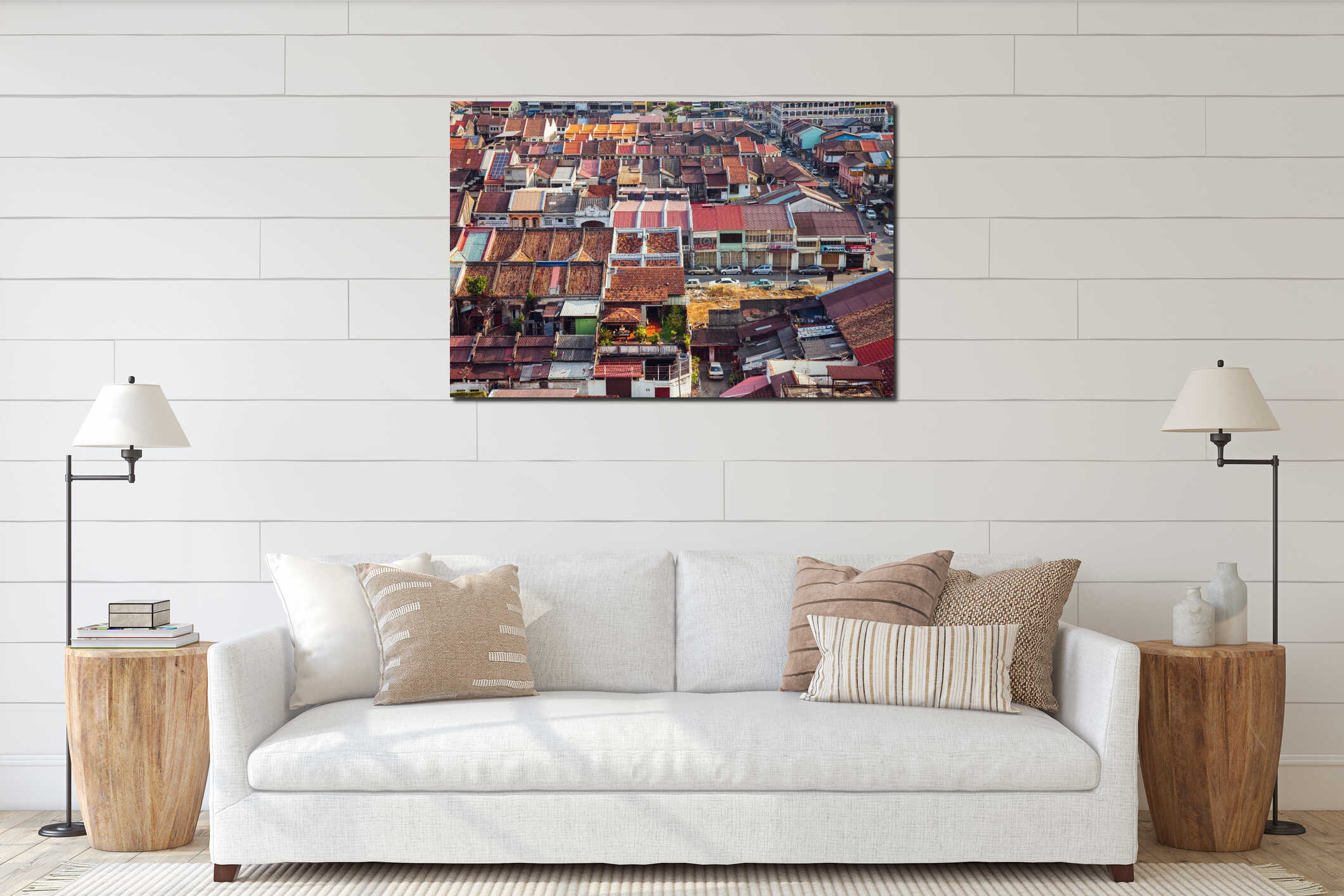 Panoramic view over Georgetown, Penang, Malaysia interior mockup