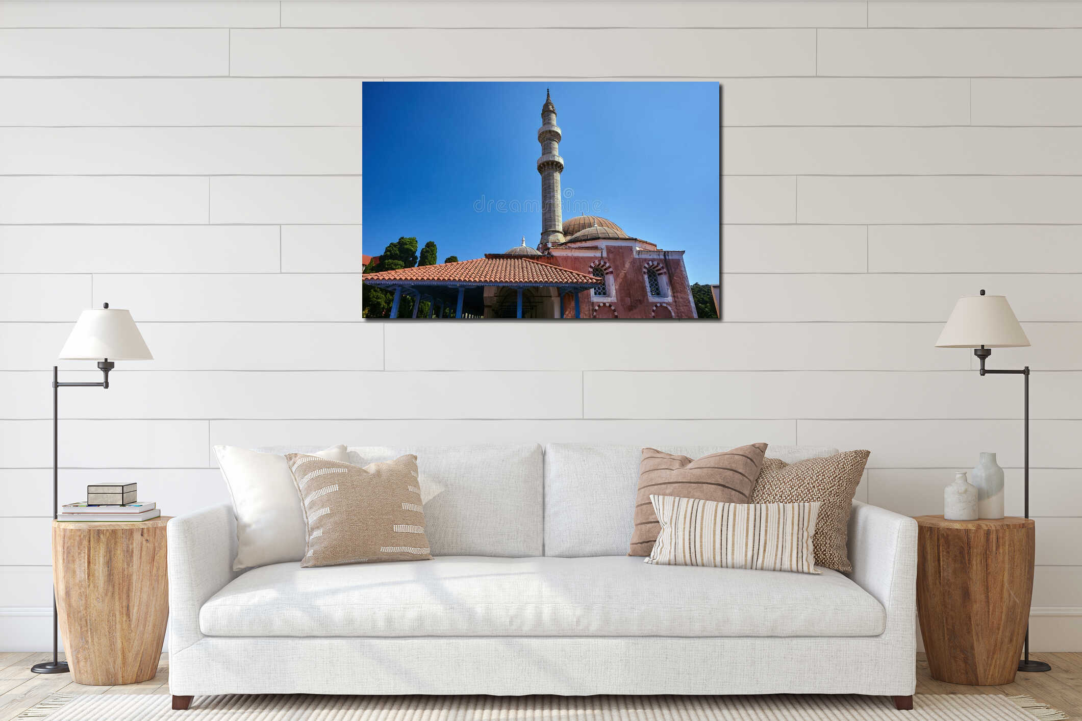 Turkish mosque with minaret interior mockup