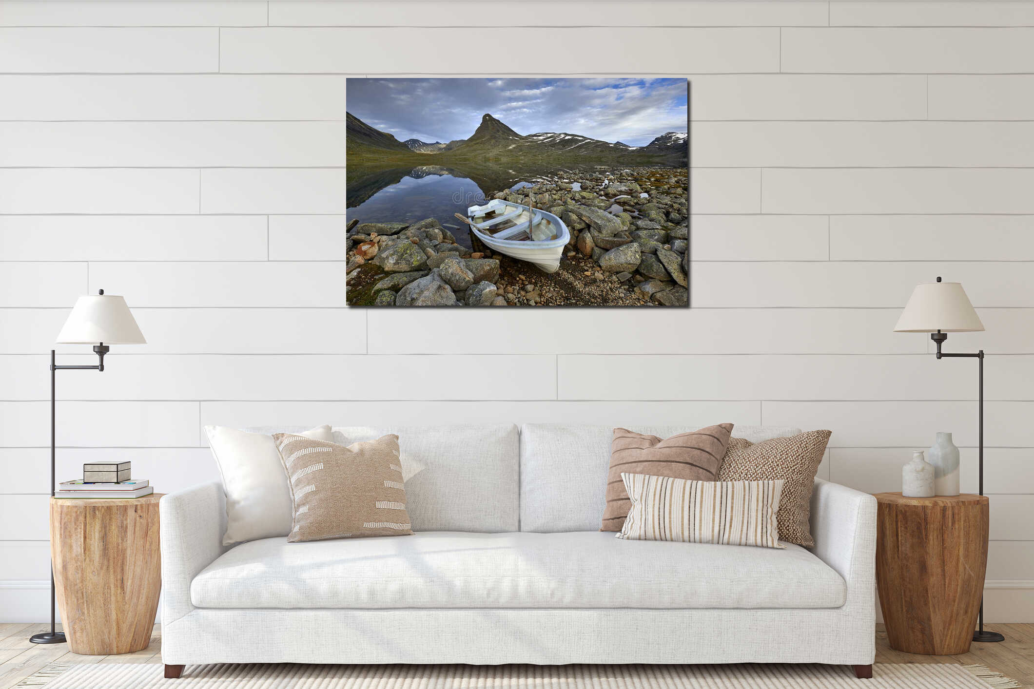 Picturesque Norway mountain landscape. Jotunheimen interior mockup