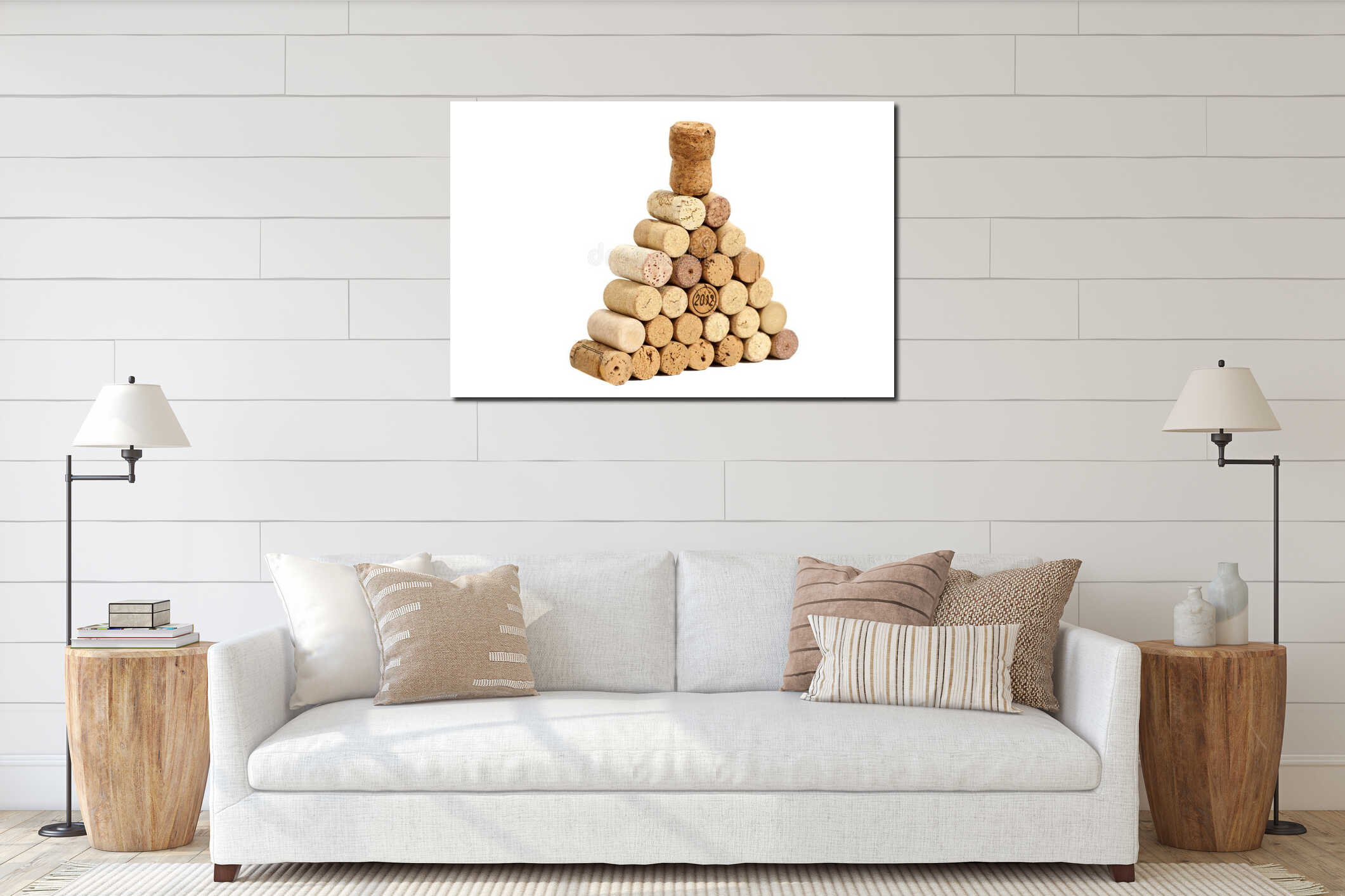 Pyramid made of used Wine corks interior mockup