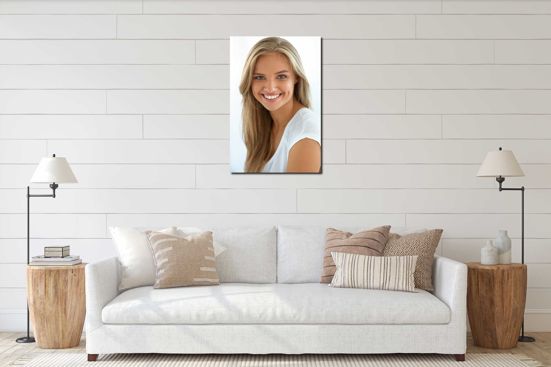Beauty Woman Portrait. Girl With Beautiful Face Smiling interior mockup