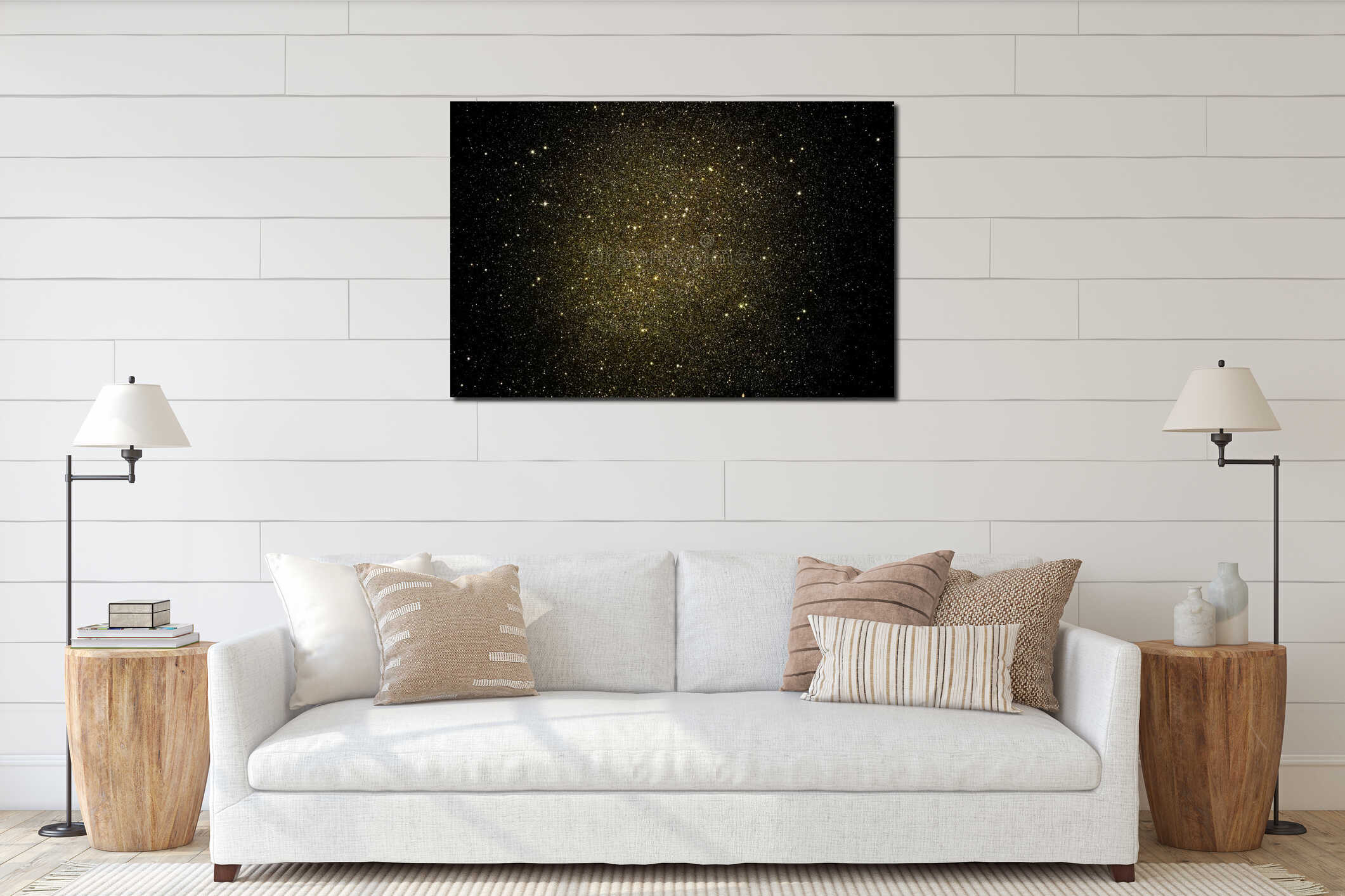 Gold glitter on a black background interior mockup