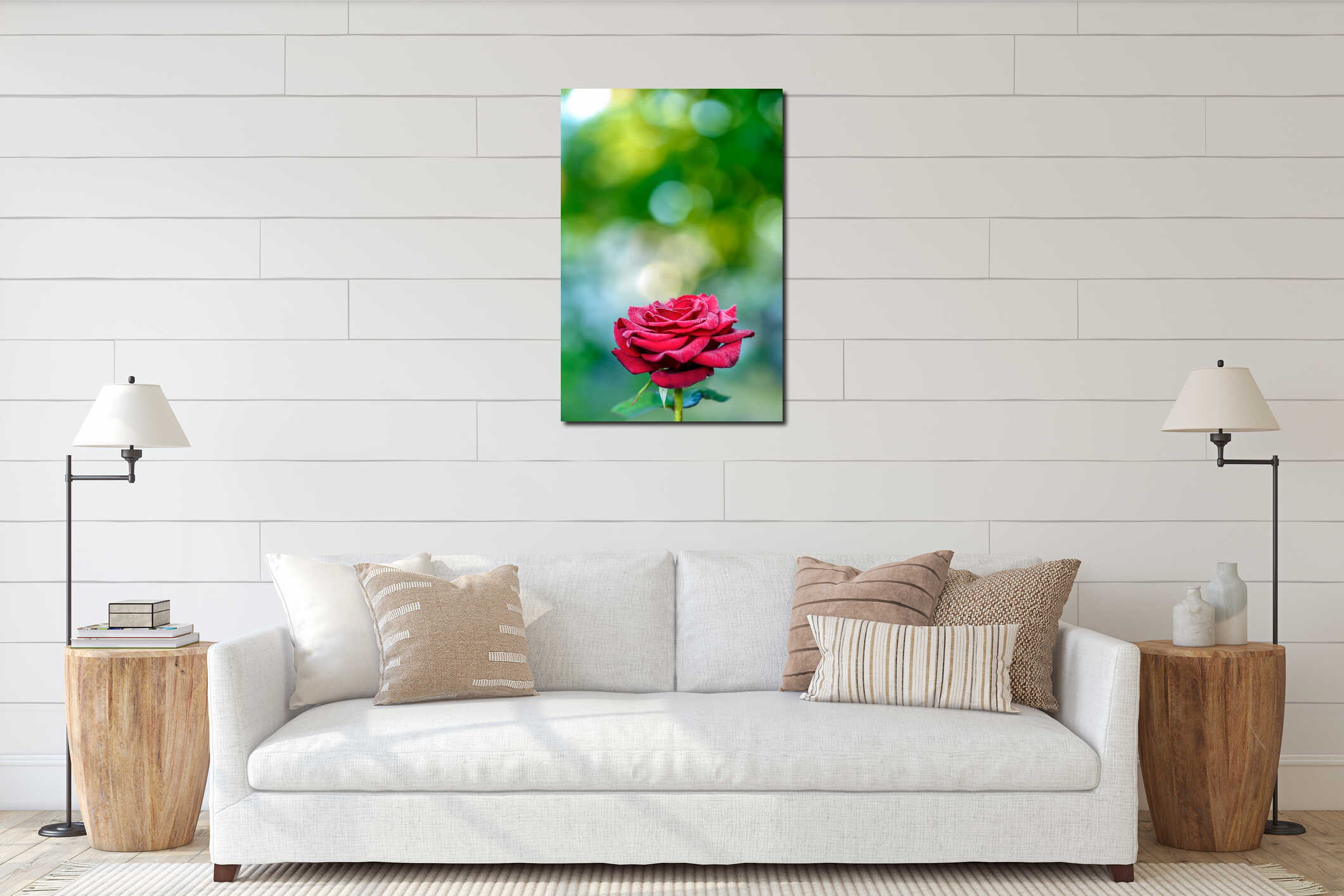 Blooming red rose interior mockup