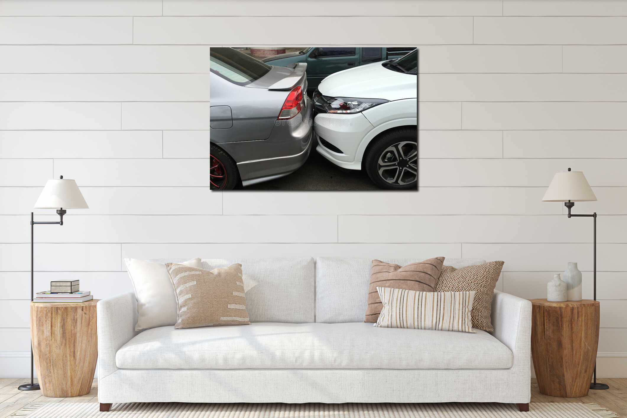 The scene of a car crash , car accident interior mockup