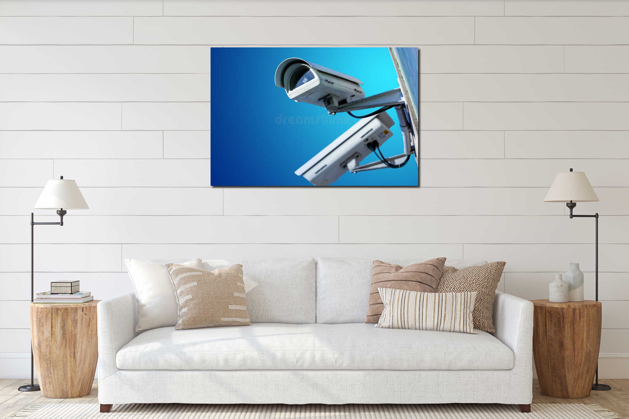 security CCTV camera or surveillance system in office building interior mockup
