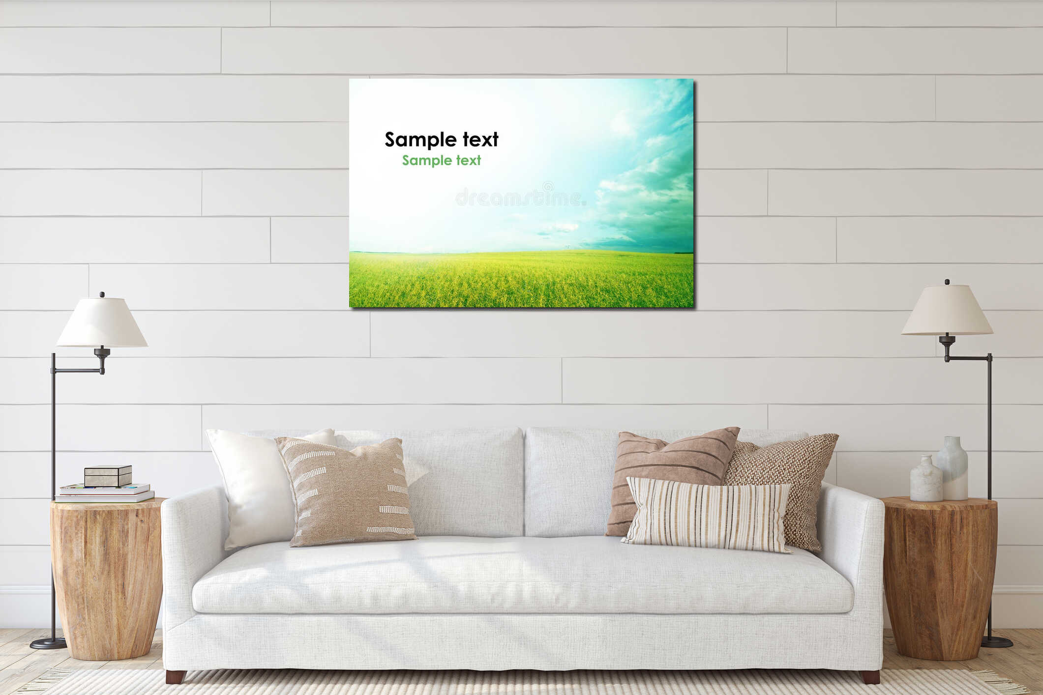 Fresh green spring landscape with free space for t interior mockup