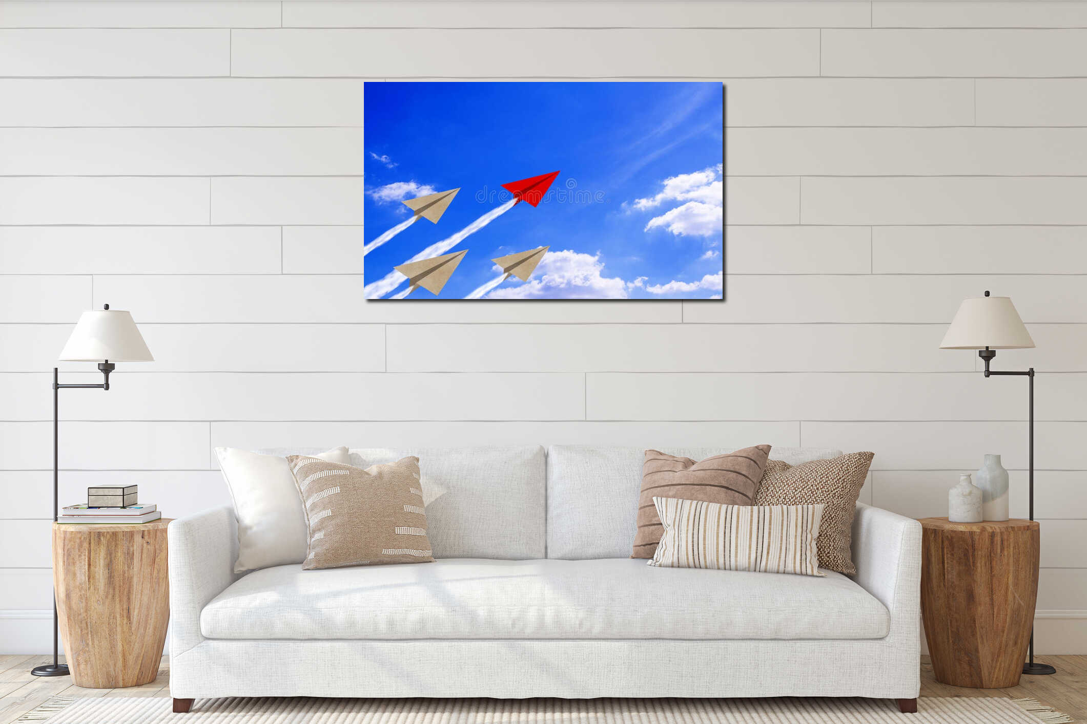 Leadership Concept Paper Plane on Blue Sky interior mockup