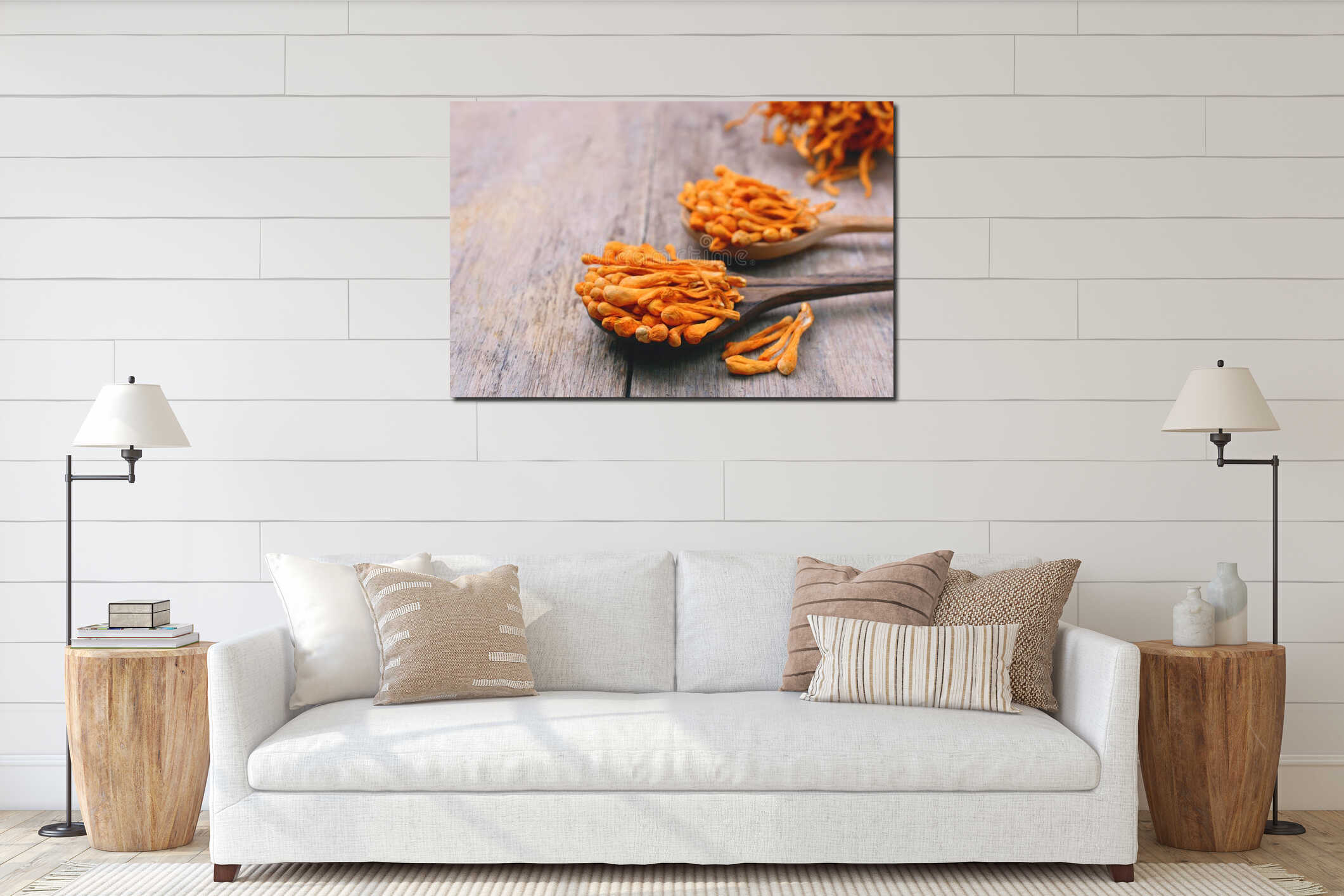 Dried cordyceps militaris mushroom interior mockup