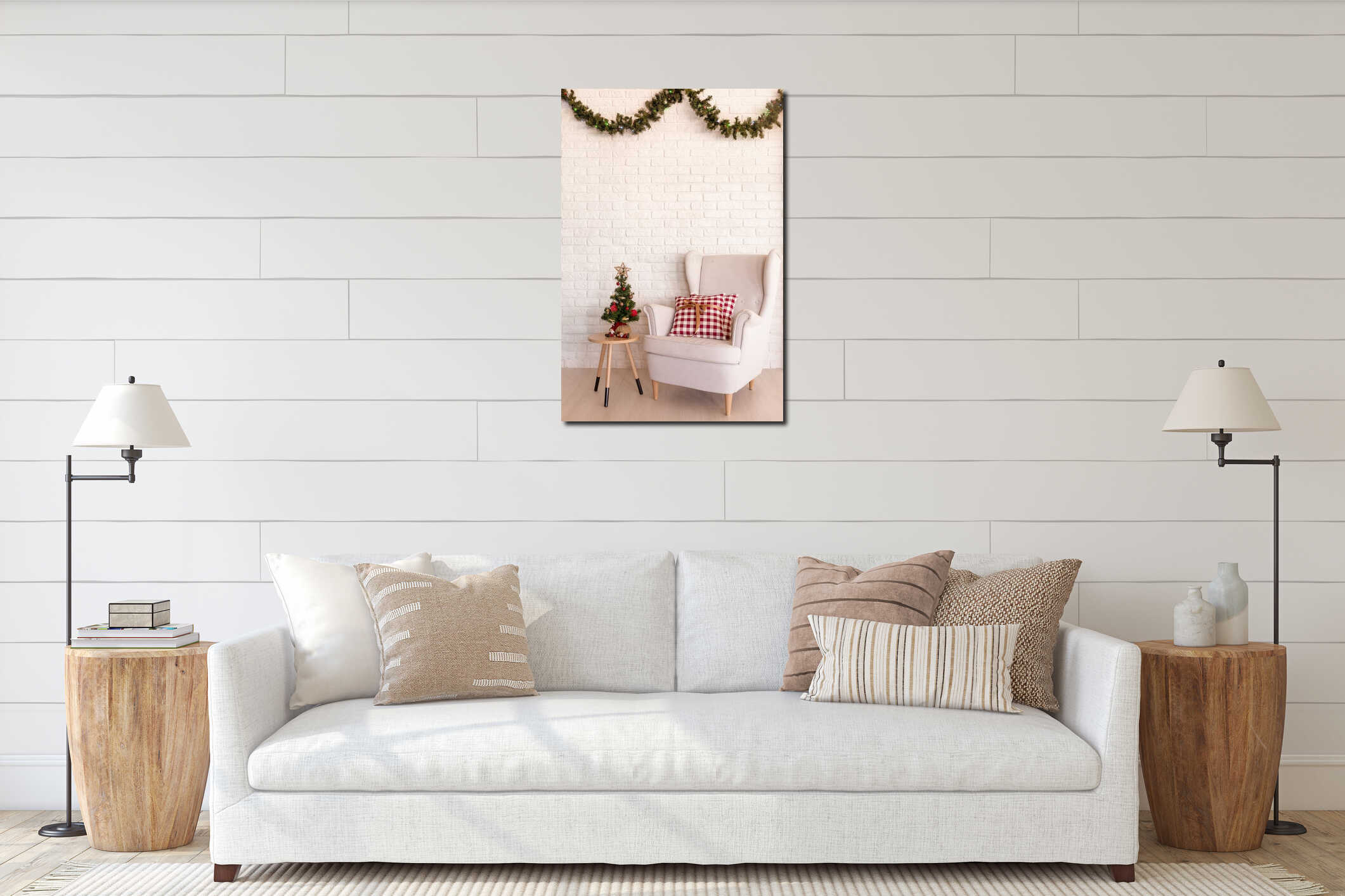 White Christmas living room interior mockup