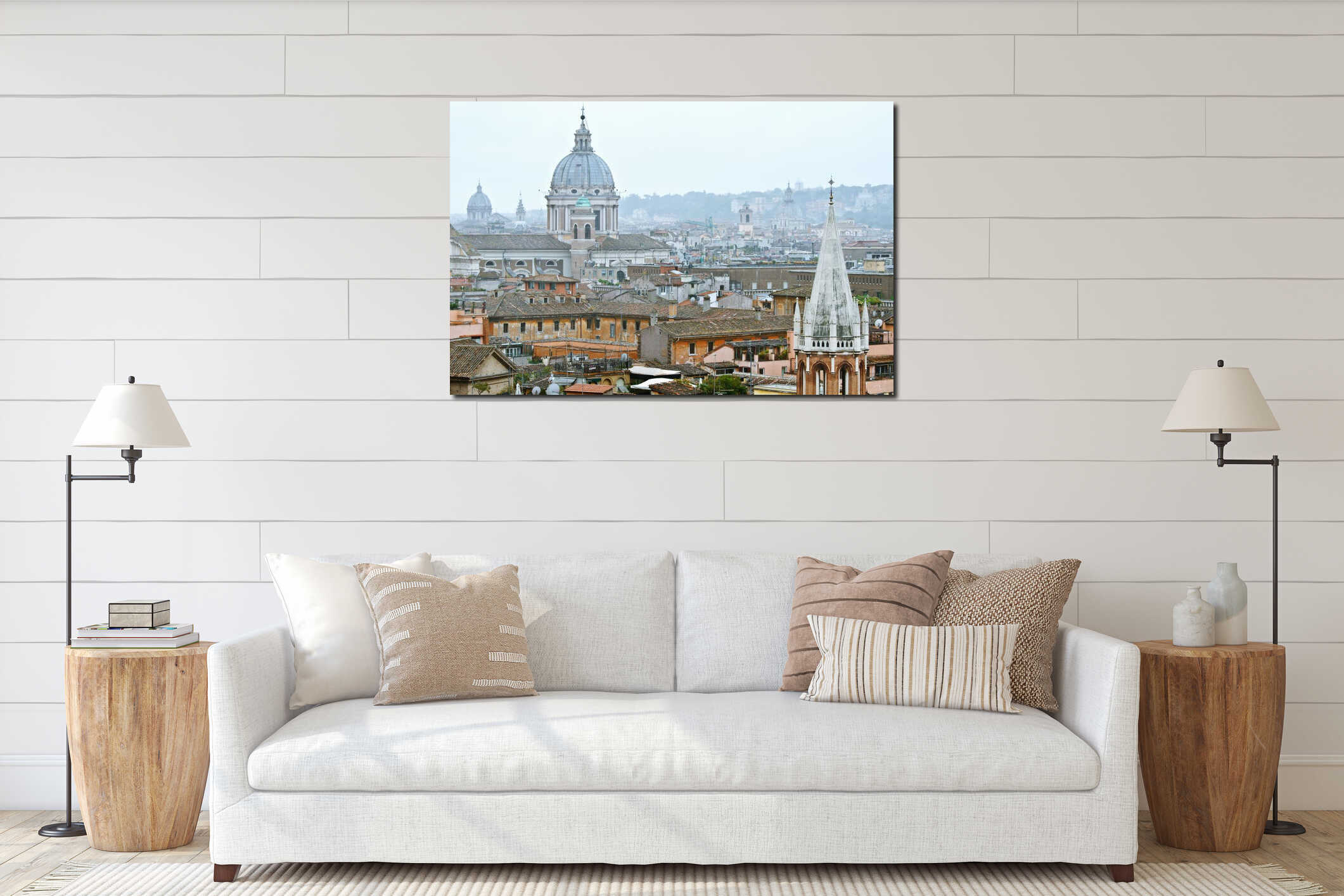 Rome View on architecture. One can see the roofs and domes of cathedrals. interior mockup