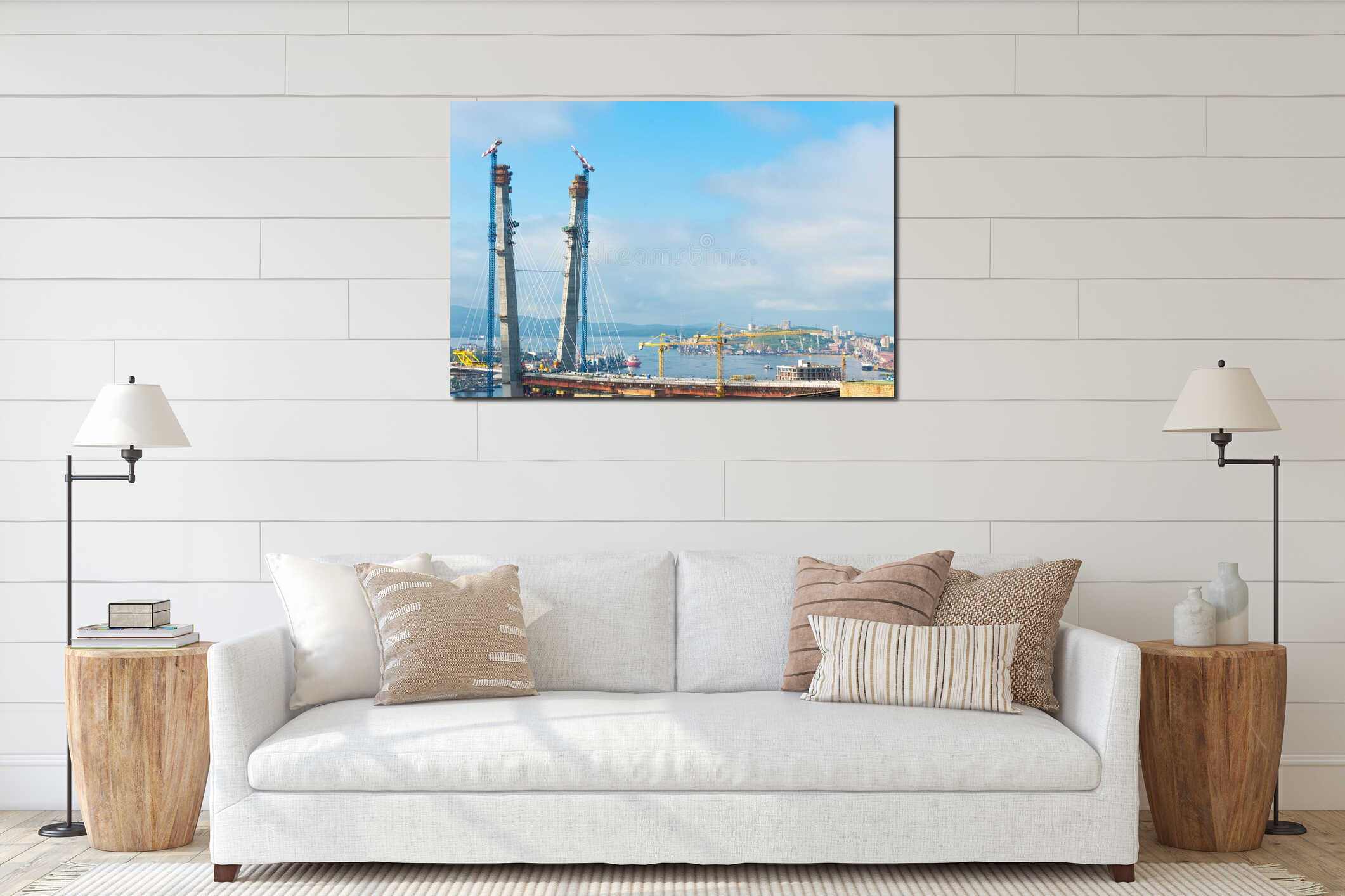 Construction of big guyed bridge in the Russian Vladivostok interior mockup