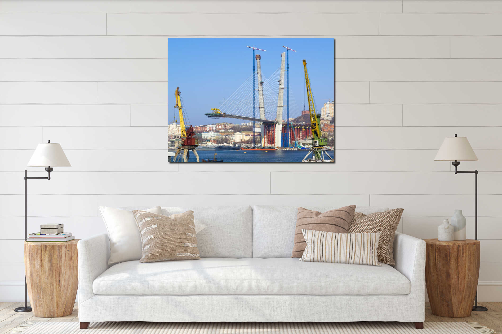 Construction of big guyed bridge in the Russian Vladivostok interior mockup