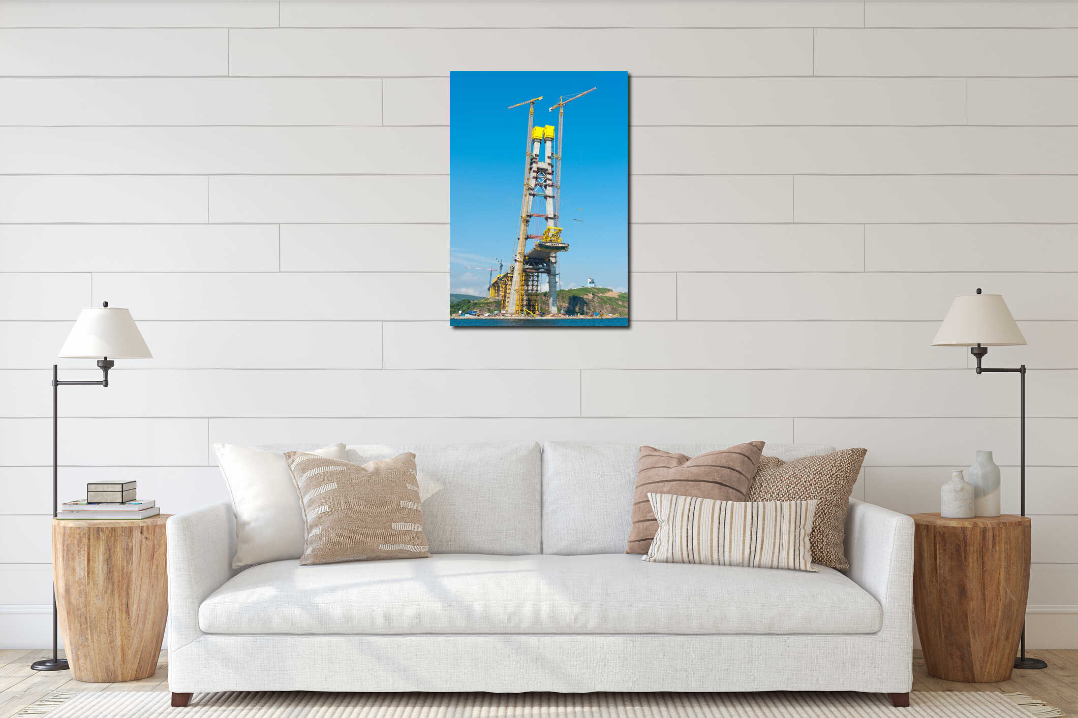 Construction of big guyed bridge in the russian Vladivostok interior mockup