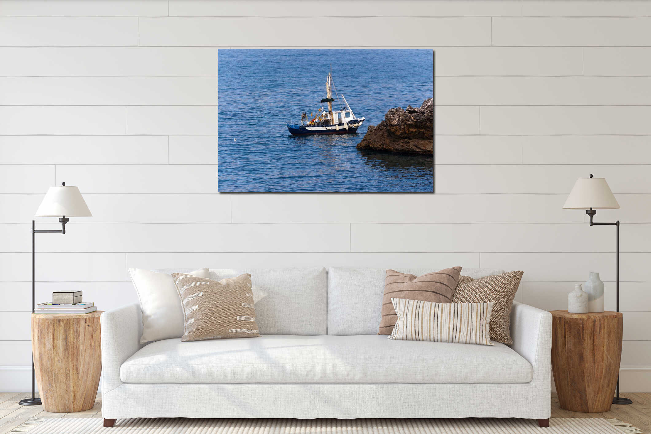 Small Fishing Boat in the Sea - Liguria Italy interior mockup