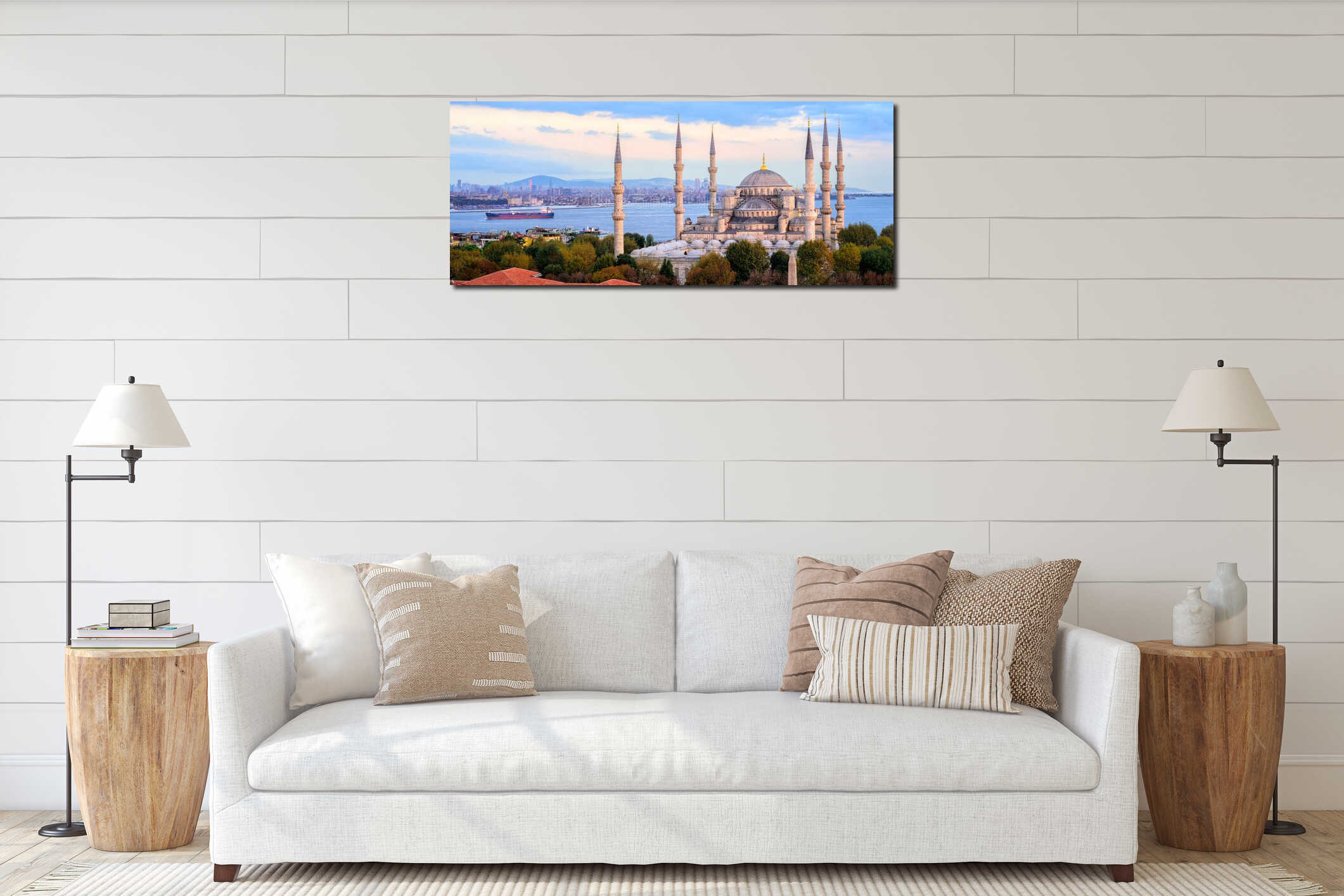 Blue Mosque and Bosporus panorama, Istanbul, Turkey interior mockup